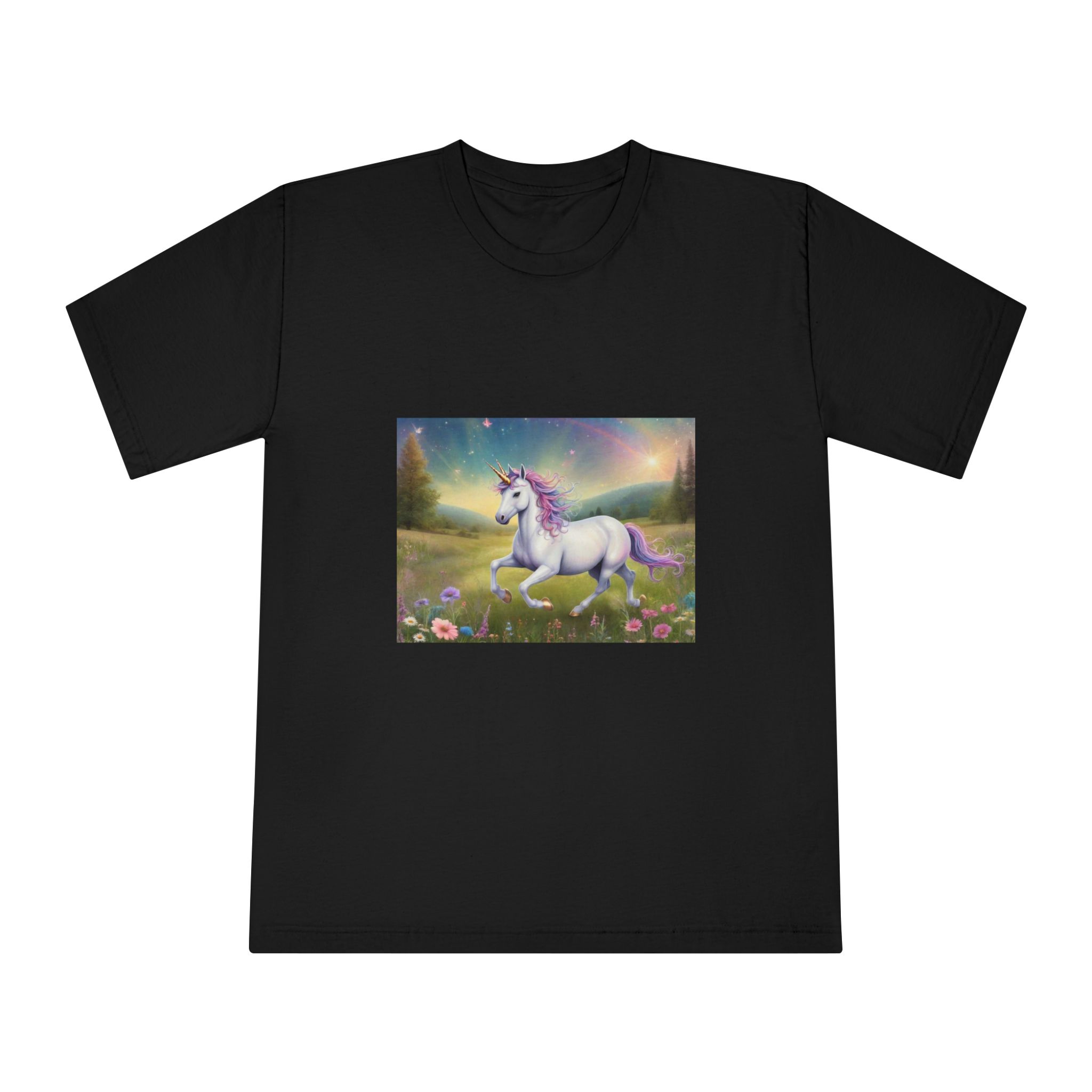 Beautiful Unicorn Running Magical Meadow Unicorn Background Images Whimsical Unicorn (7) Unisex Classic Crewneck T Shirt - Image 5