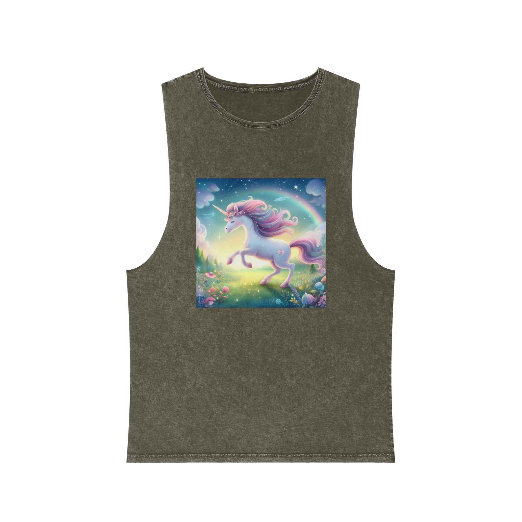 Beautiful Unicorn Running Magical Meadow Unicorn Background Images Whimsical Unicorn (21) Unisex Stonewash Tank Top - Image 5