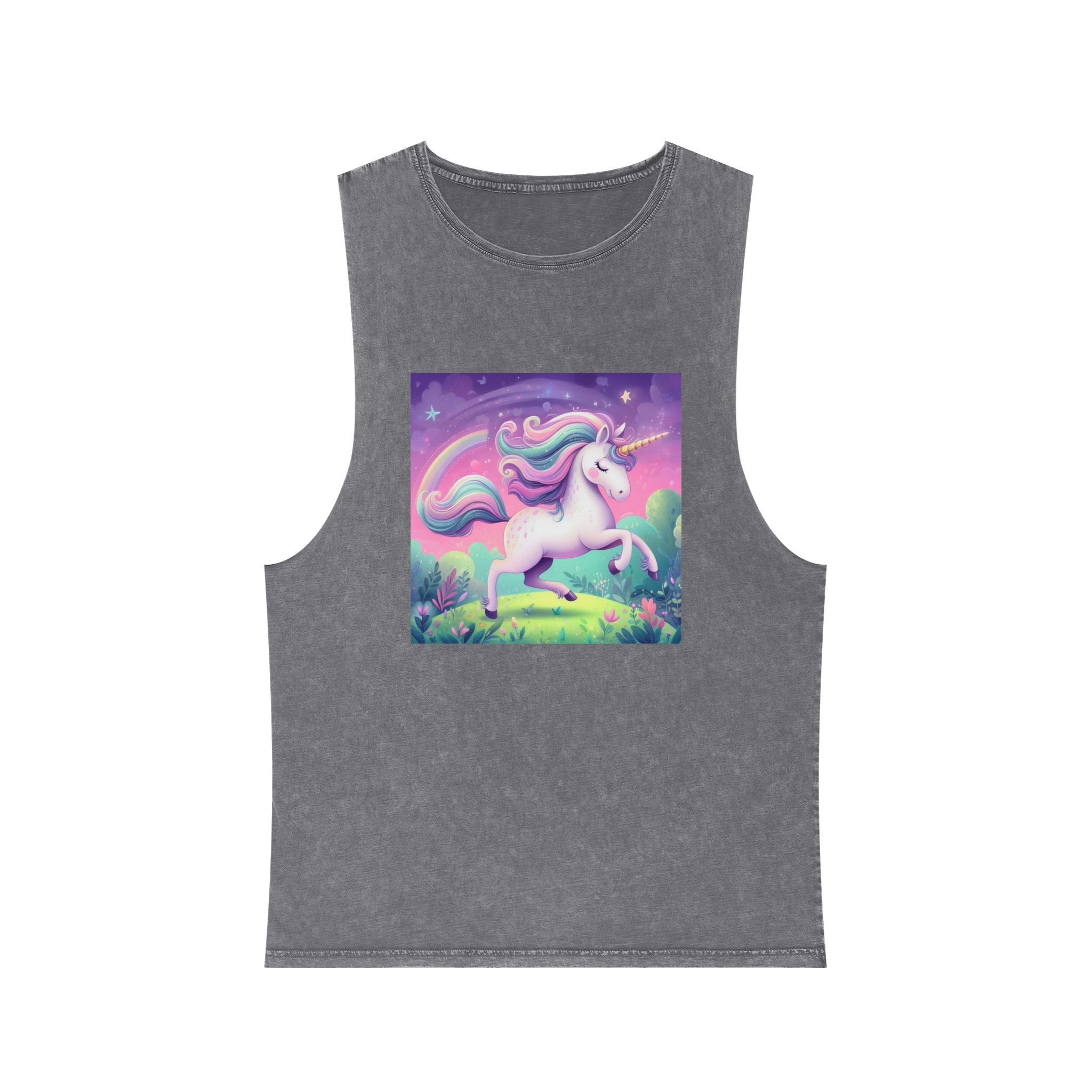 Beautiful Unicorn Running Magical Meadow Unicorn Background Images Whimsical Unicorn (12) Unisex Stonewash Tank Top - Image 9