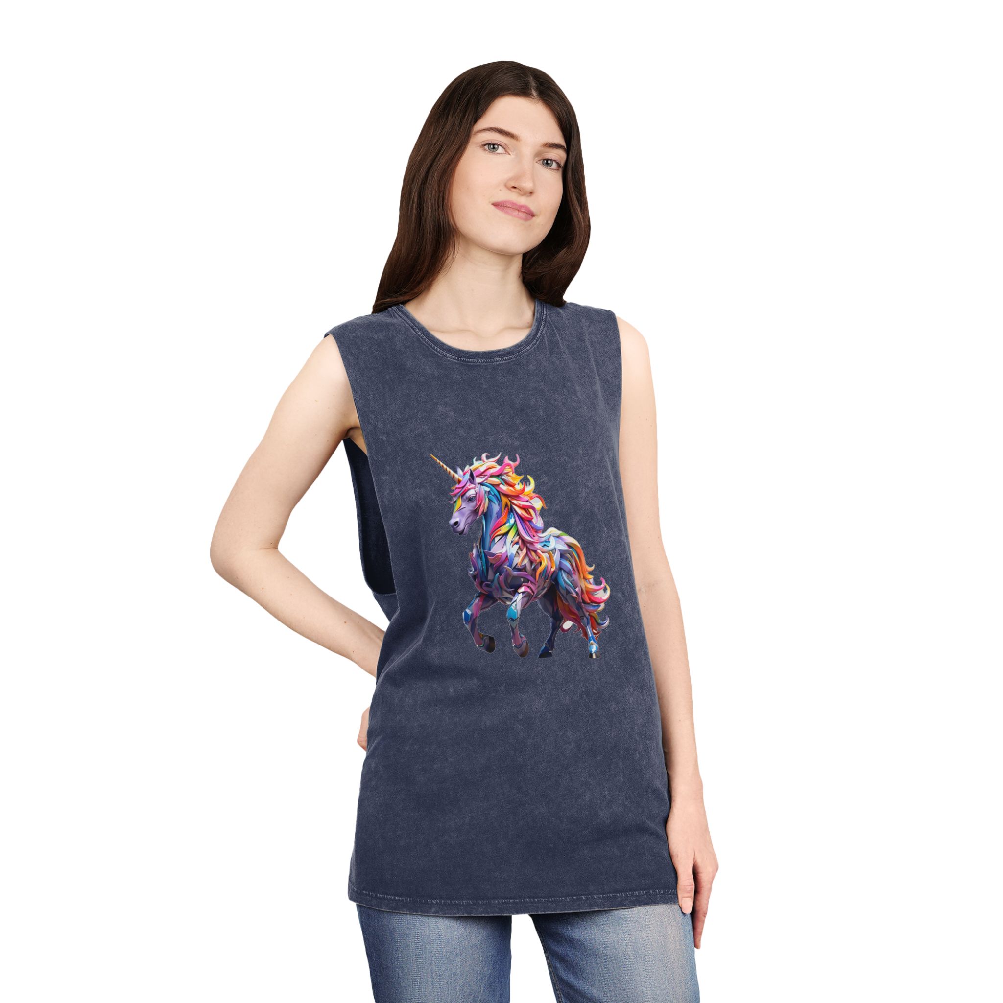Colorful 3d Mythical Unicorn (4) Unisex Stonewash Tank Top - Image 16