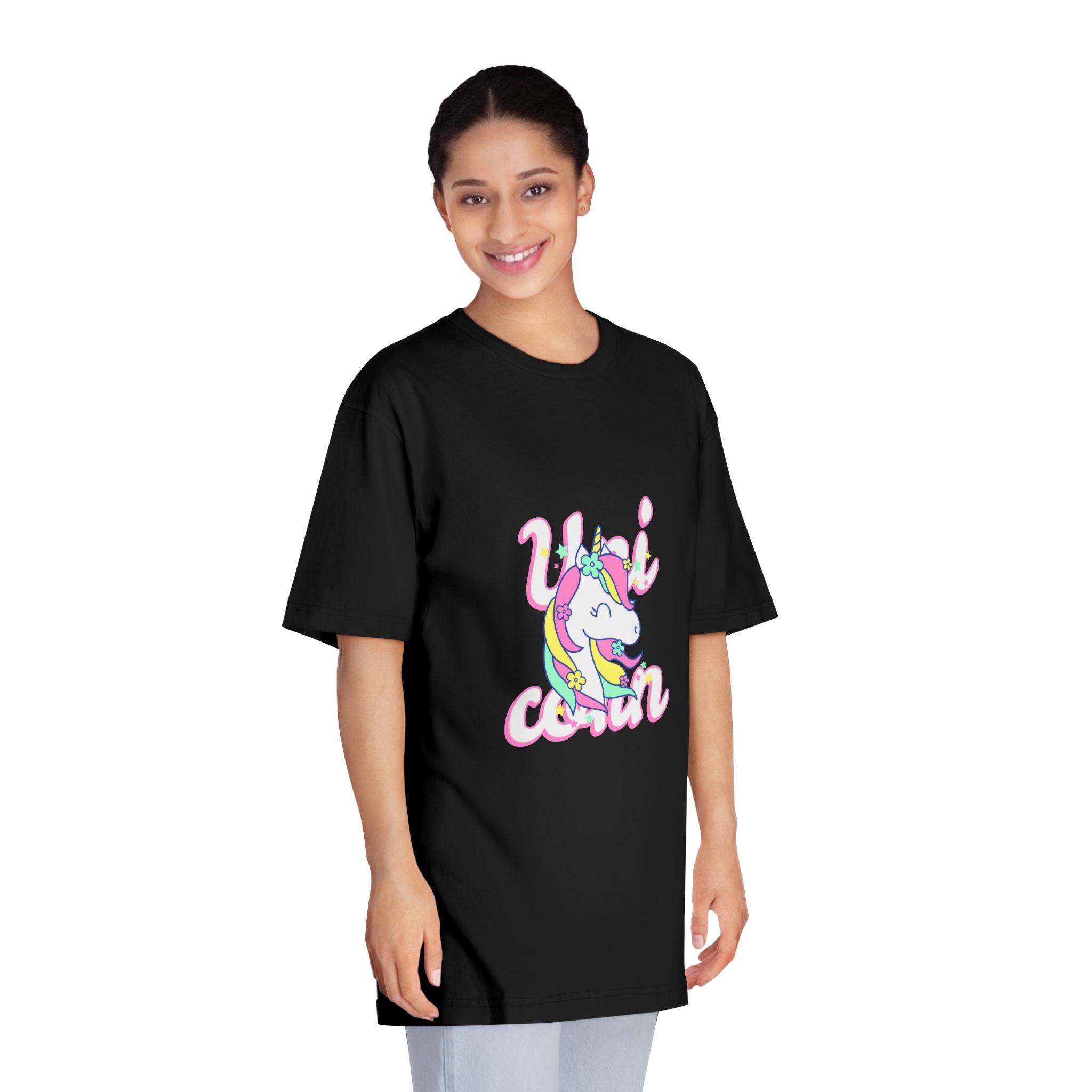 Unicorn With Colorful Text Flowers Unisex Classic Crewneck T Shirt - Image 7