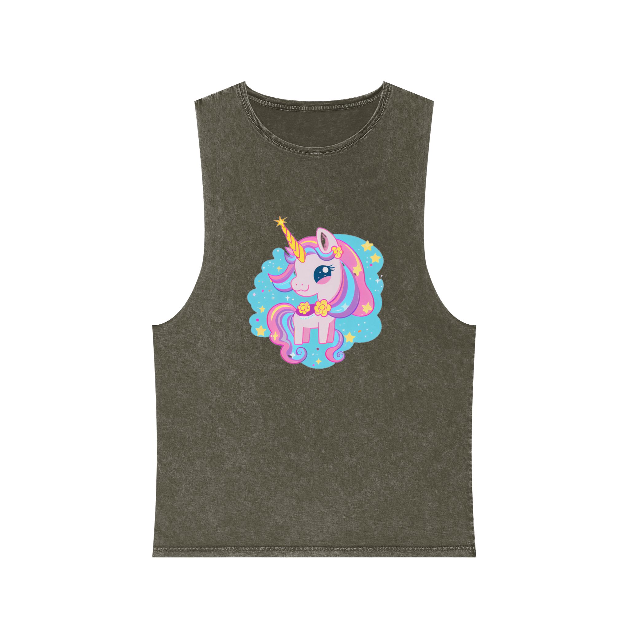 There Is Cartoon Unicorn With Bow Tie Stars Generative Ai Unisex Stonewash Tank Top - Image 5