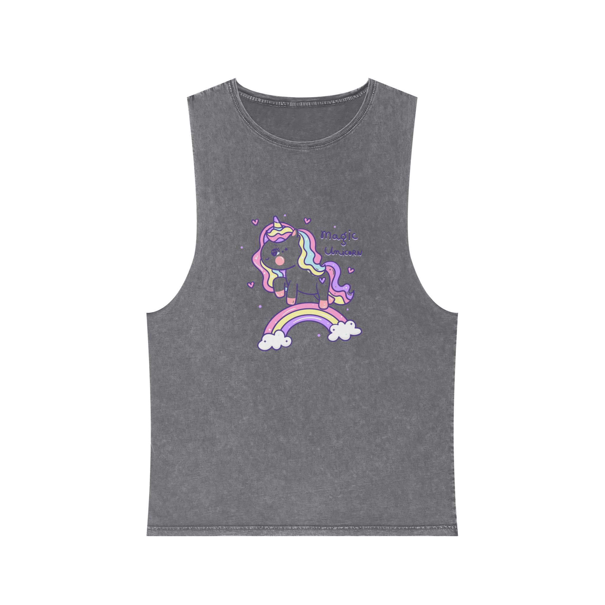 Cute Unicorn Doodle Rainbow Unisex Stonewash Tank Top - Image 9
