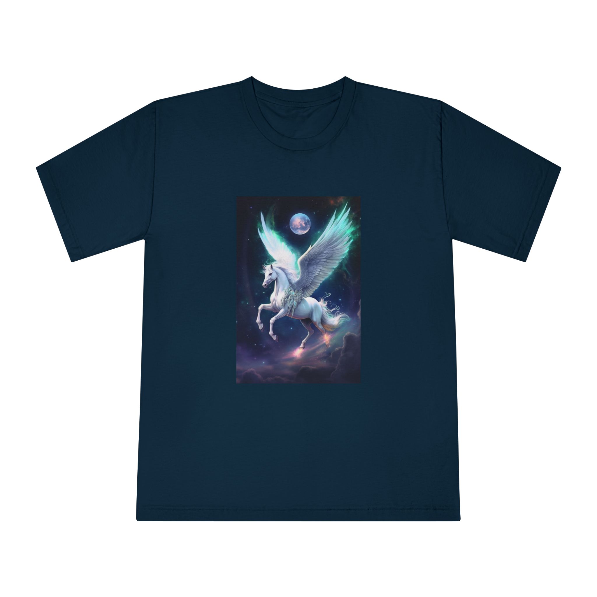 Unicorn With Wings Flying Sky With Full Moon Background Generative Ai Unisex Classic Crewneck T Shirt - Image 17