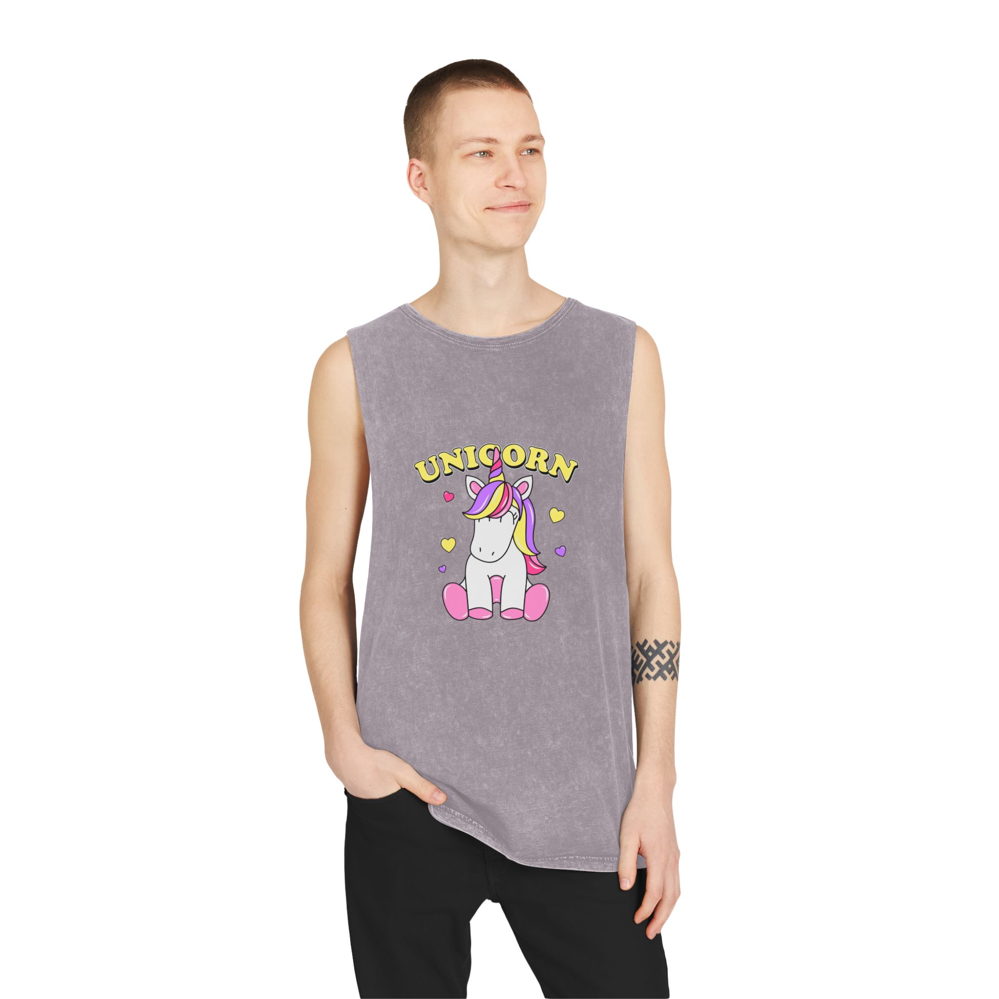 Cute Unicorn With Colorful Hair Hearts Unisex Stonewash Tank Top - Image 19