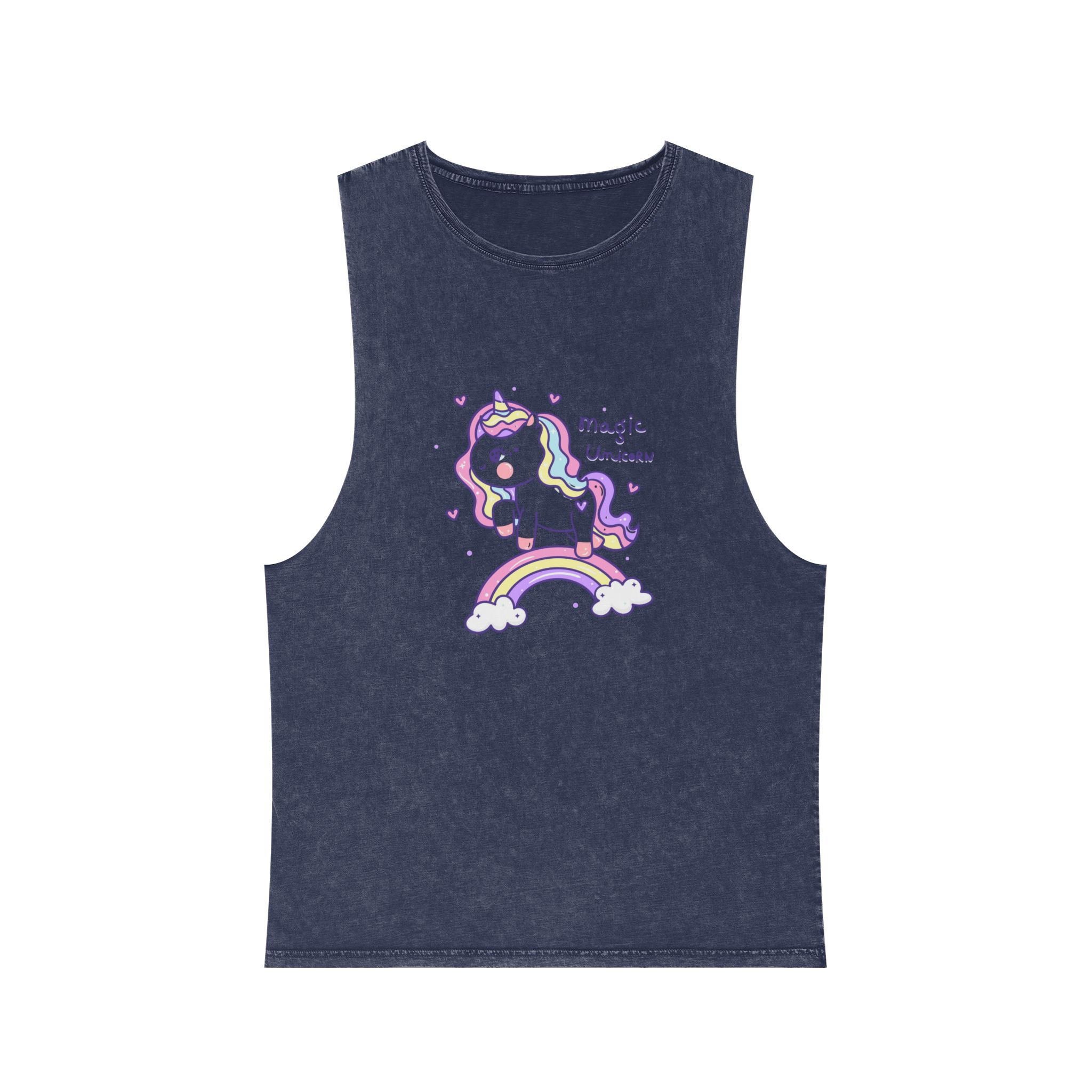 Cute Unicorn Doodle Rainbow Unisex Stonewash Tank Top - Image 13