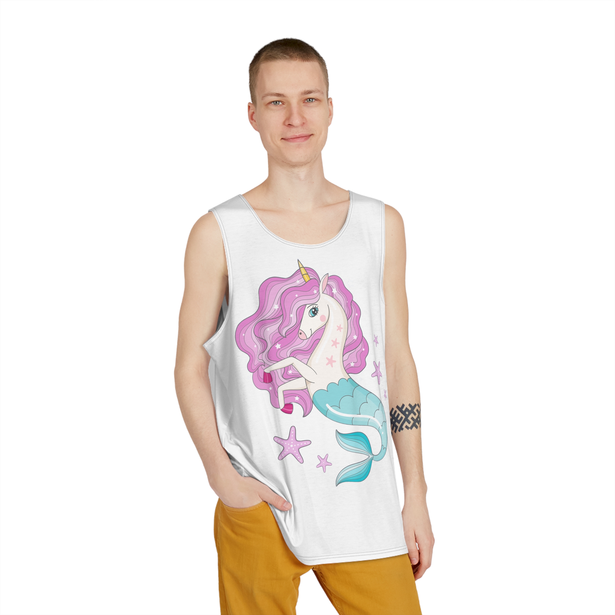 Beautiful Seahorse Unicorn With Pink Mane Mens Tank Aop - Image 3