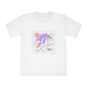 Cute Unicorn Flying Over the Rainbow Illustration Unisex Classic Crewneck T Shirt