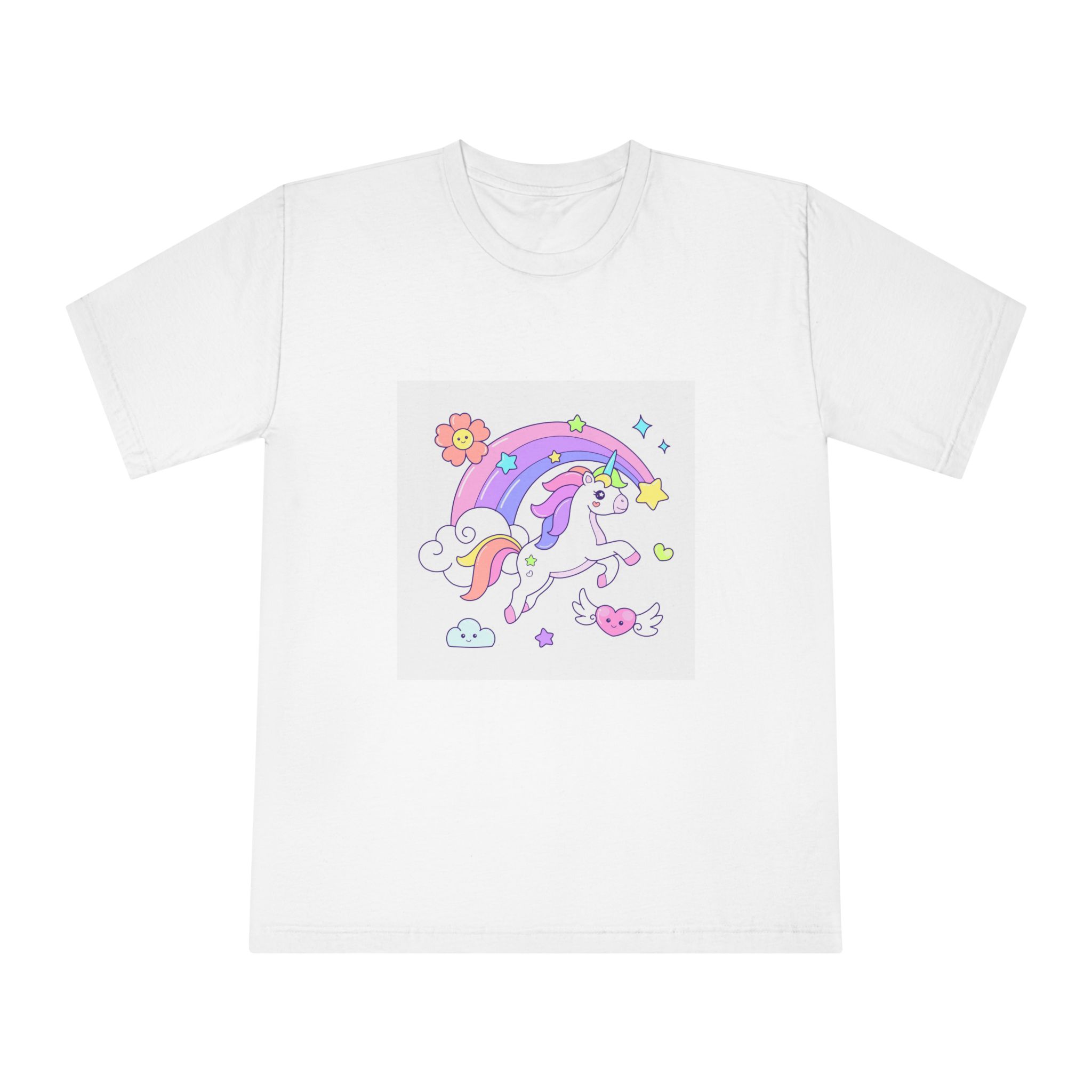 Cute Unicorn Flying Over the Rainbow Illustration Unisex Classic Crewneck T Shirt