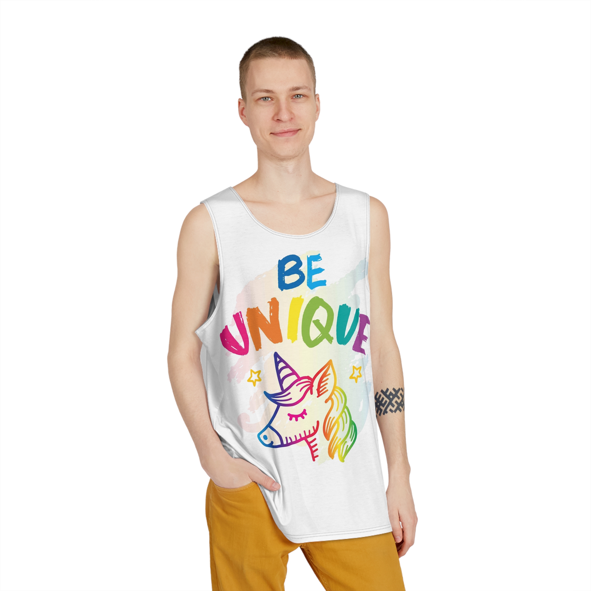 Colorful Unicorn With Words Be Unique It Mens Tank Aop - Image 3