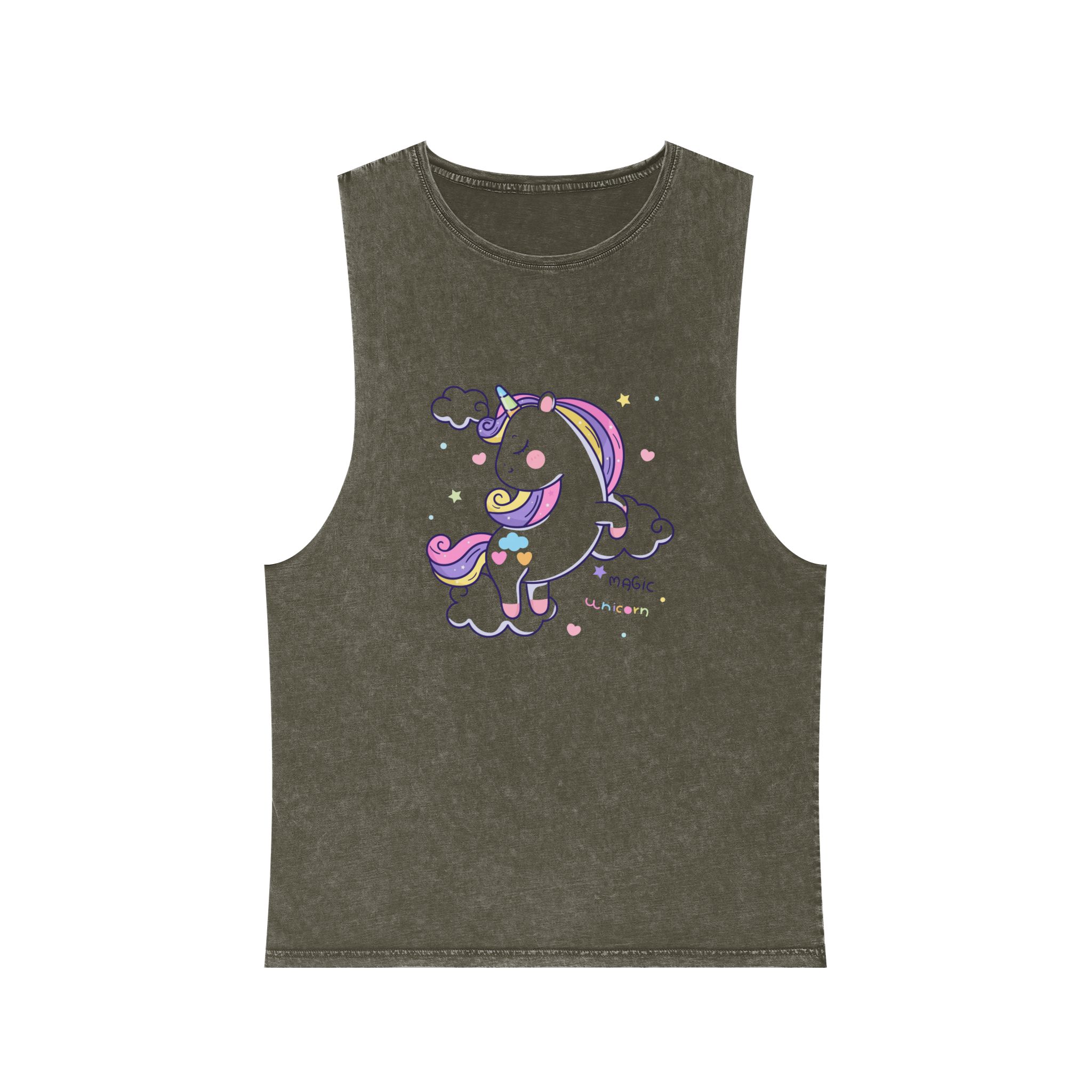 Cute Little Unicorn Cartoon Pony Magic Cloud Kawaii Animal Unisex Stonewash Tank Top - Image 5