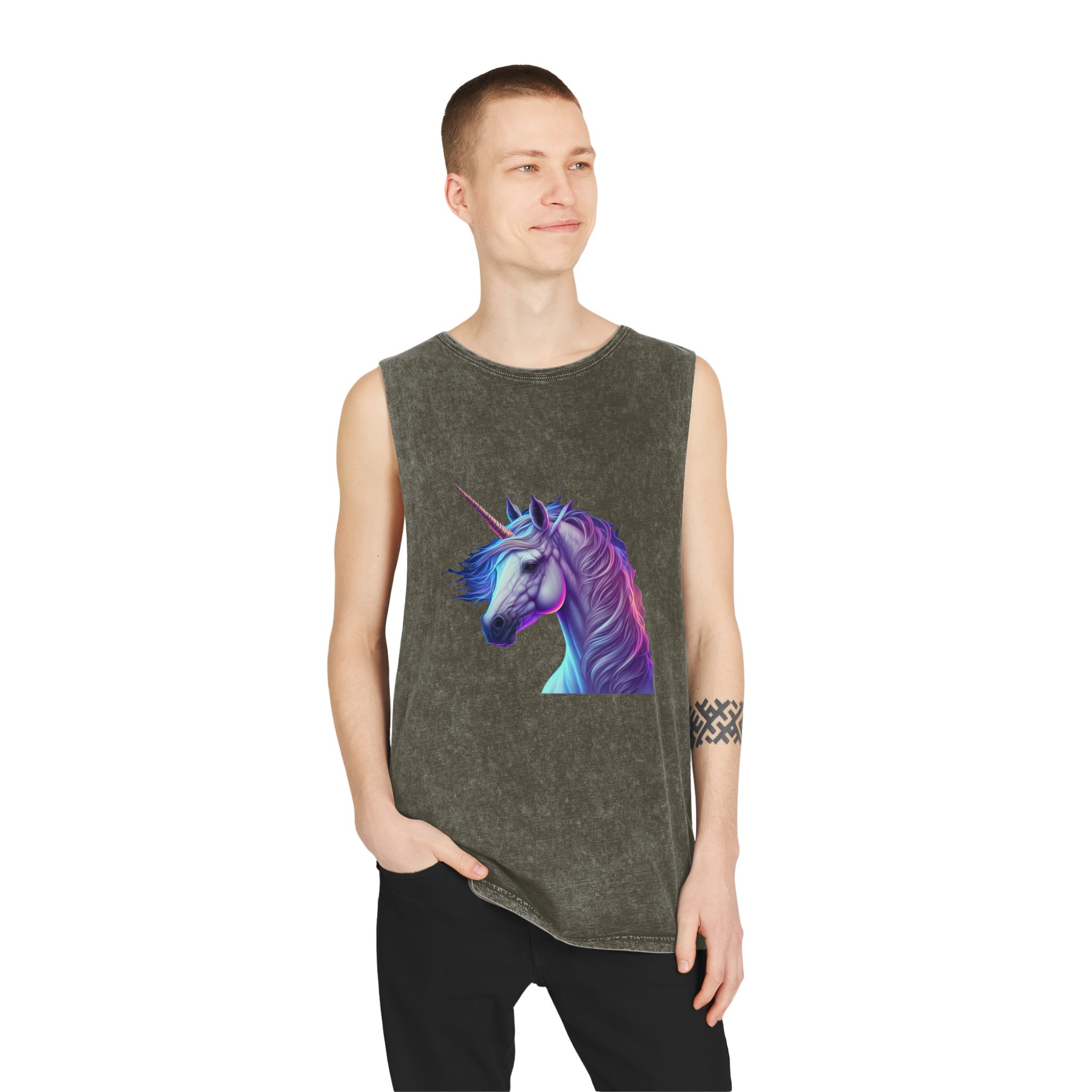 Adorable Colorful Unicorn Copy Unisex Stonewash Tank Top - Image 7
