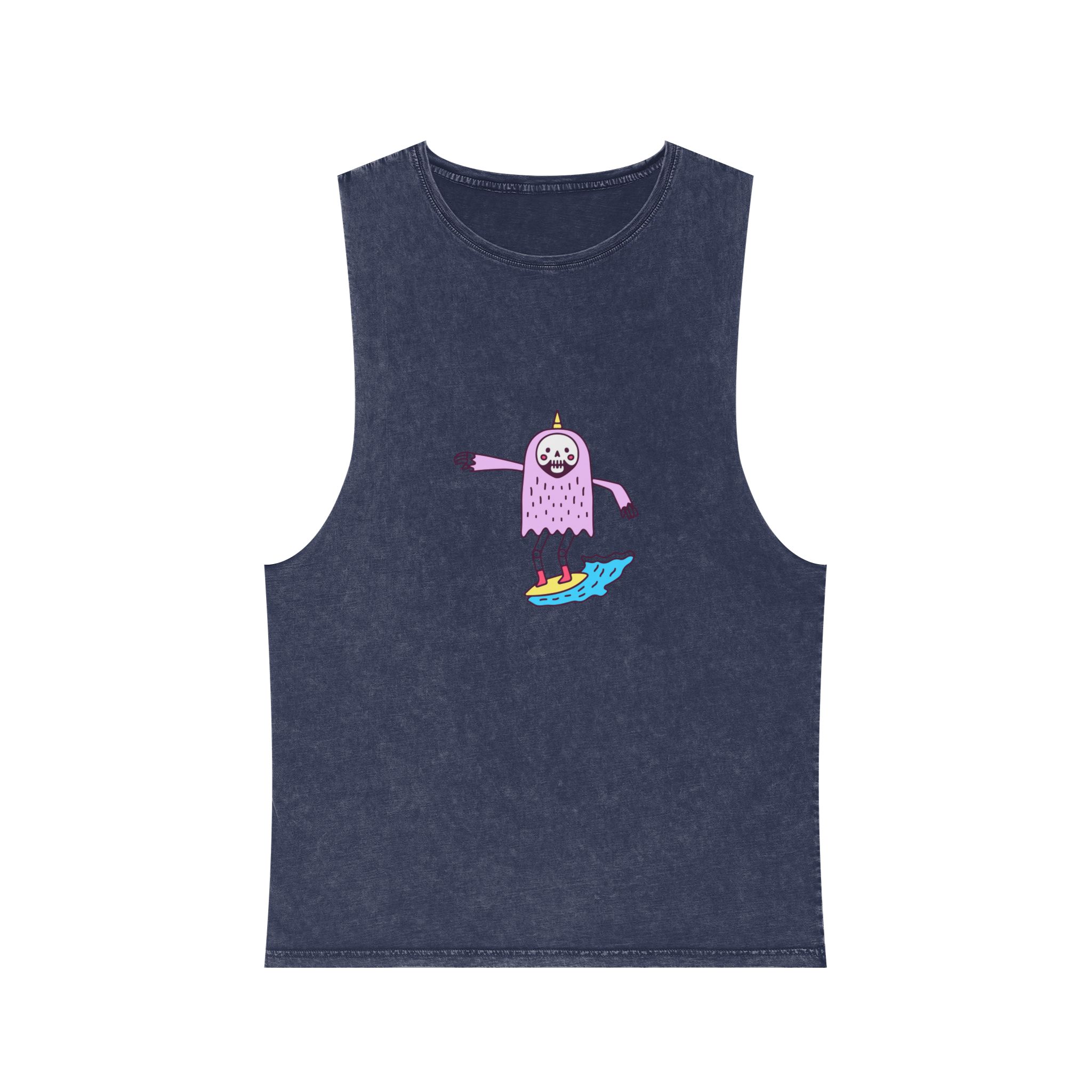 Cute Unicorn Grim Reaper Surfing Illustration T Shirt Sticker Apparel Merchandise Unisex Stonewash Tank Top - Image 13