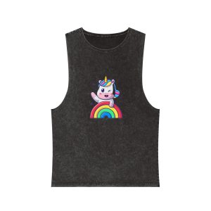 Cute Unicorn Rainbow Unisex Stonewash Tank Top