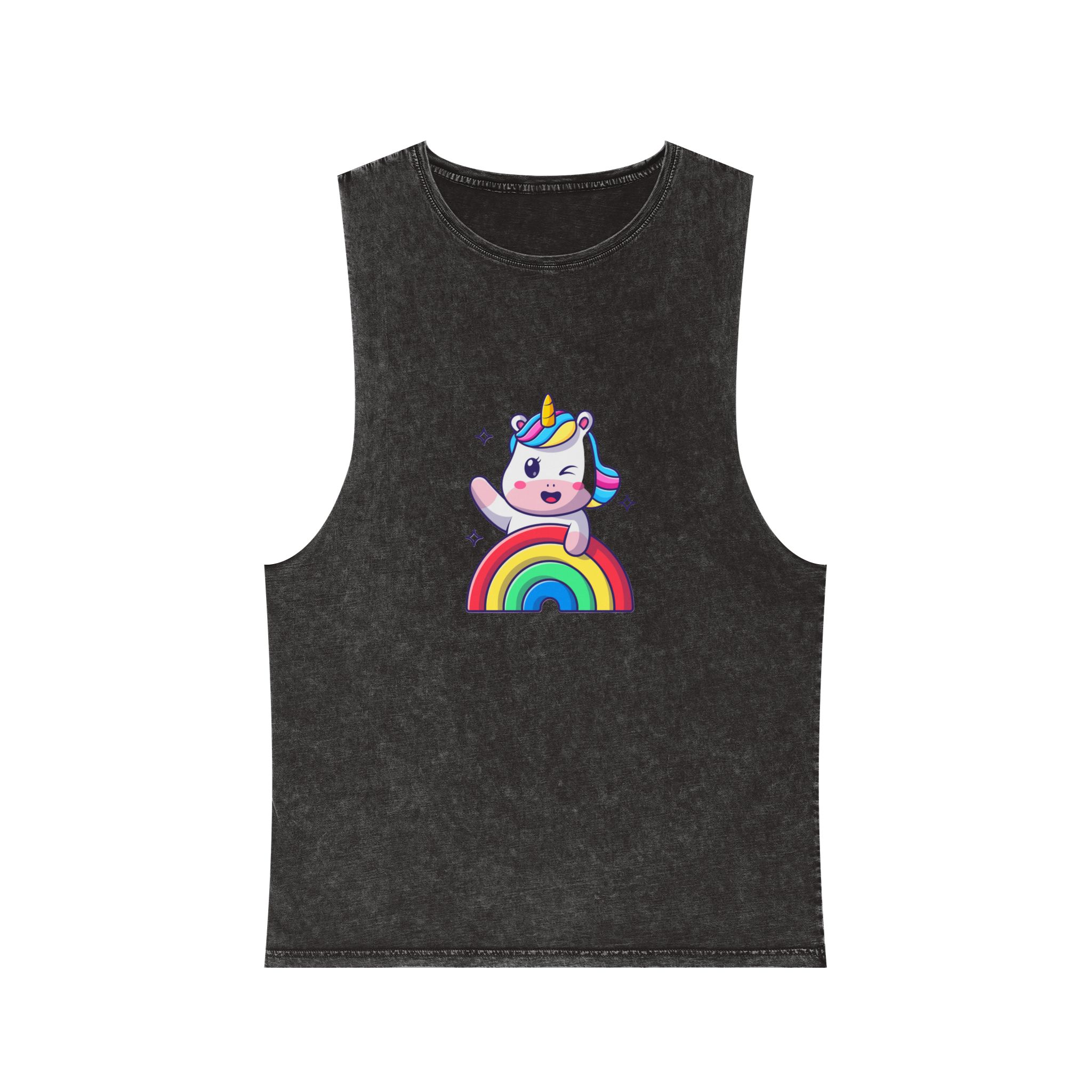 Cute Unicorn Rainbow Unisex Stonewash Tank Top