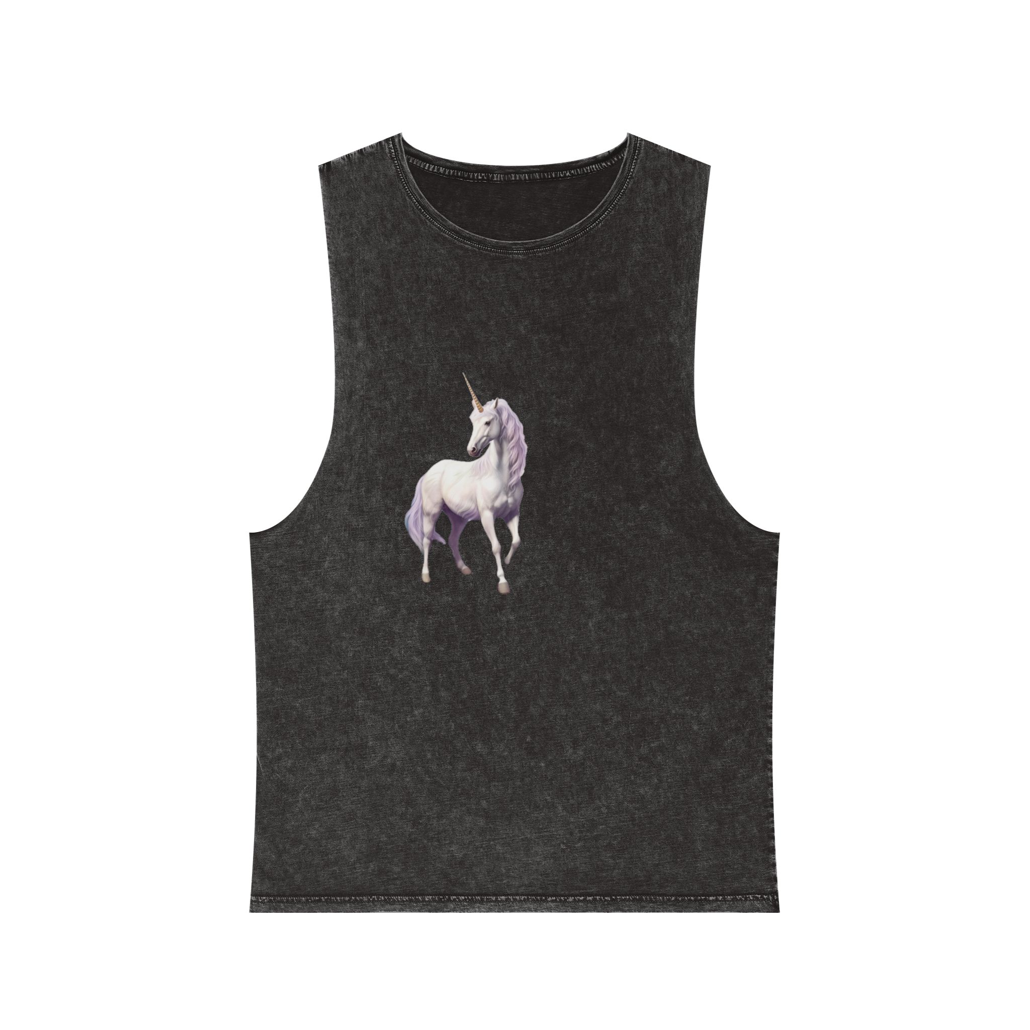 Unicorn Standing Field Flowers With Mountains Background Generative Ai Unisex Stonewash Tank Top