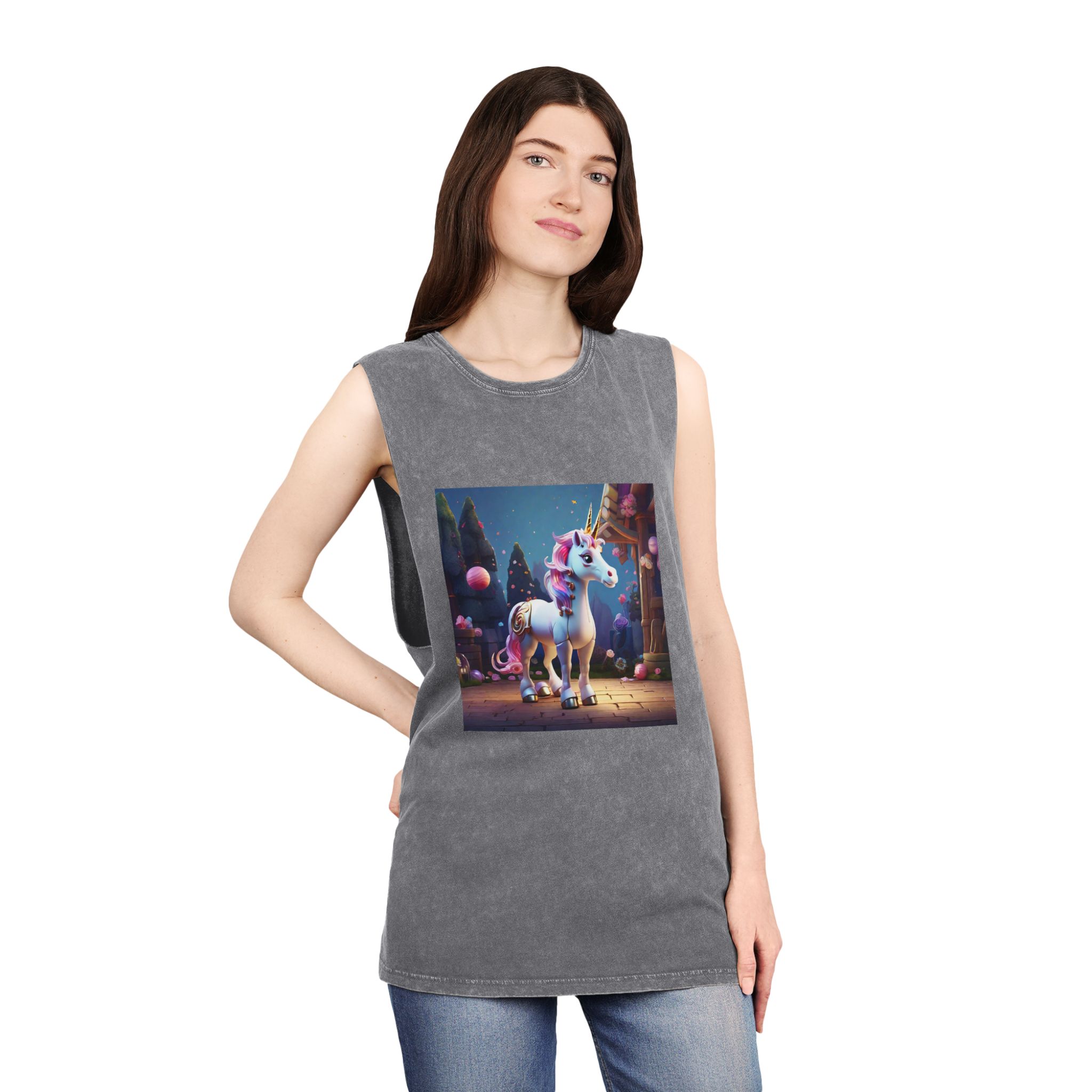 Animated Unicorn Children Generated By Ai (5) Unisex Stonewash Tank Top - Image 12
