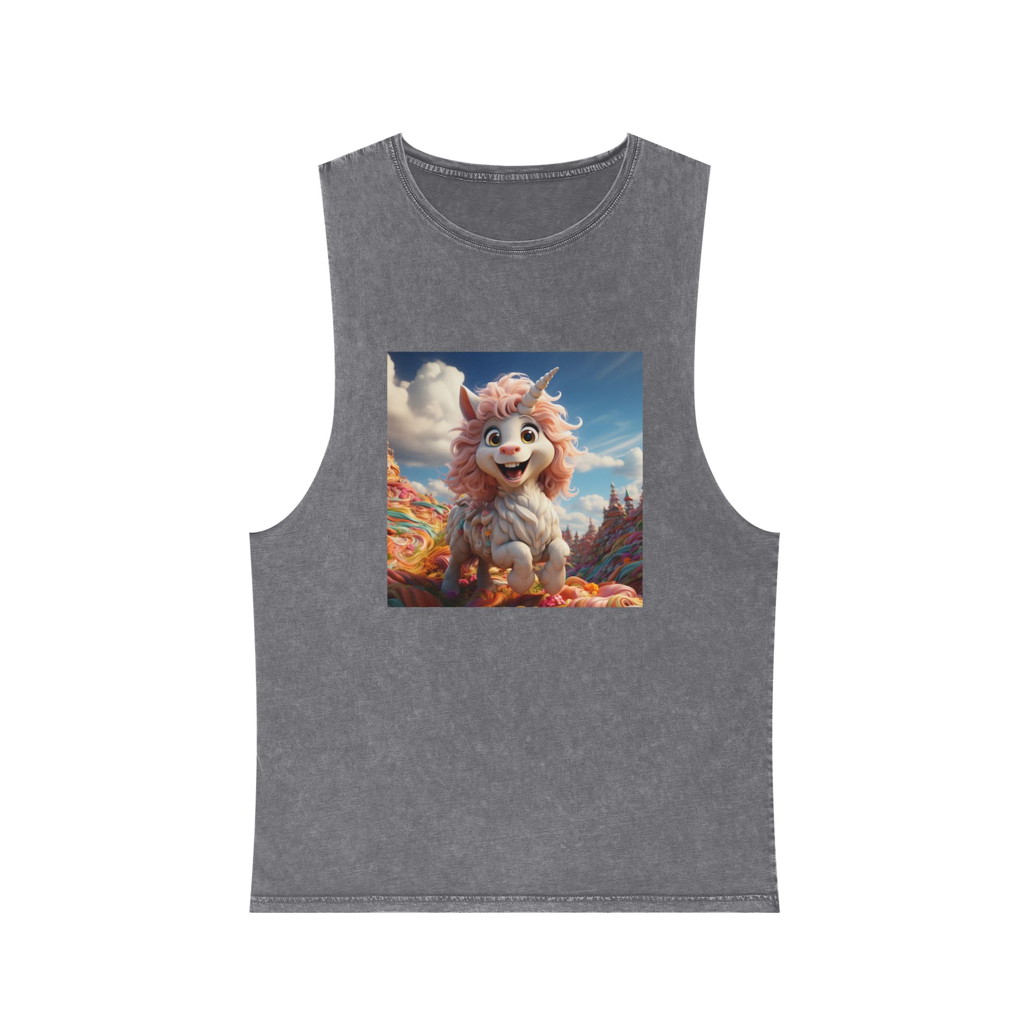 There Is Cartoon Unicorn That Is Standing Field Candy Generative Ai Unisex Stonewash Tank Top - Image 9