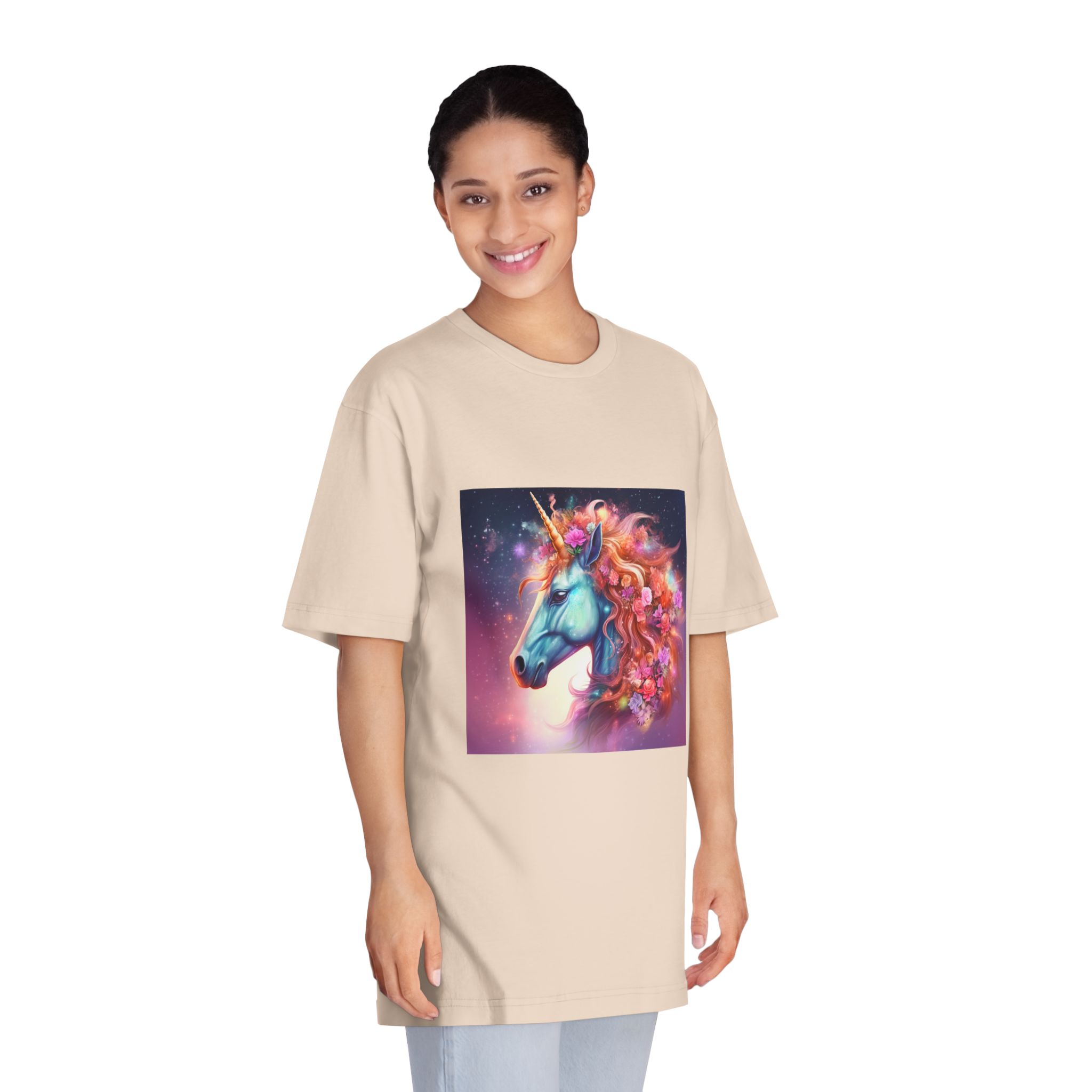Unicorn With Flowers Its Mane Star Background Generative Ai Unisex Classic Crewneck T Shirt - Image 11