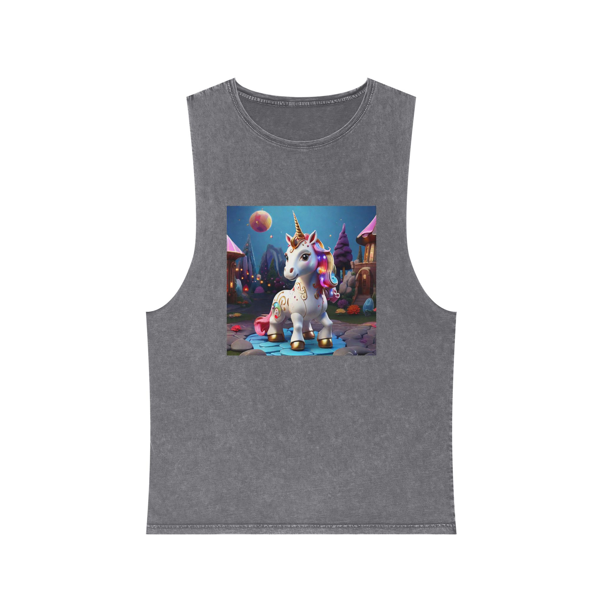 Animated Unicorn Children Generated By Ai (6) Unisex Stonewash Tank Top - Image 9