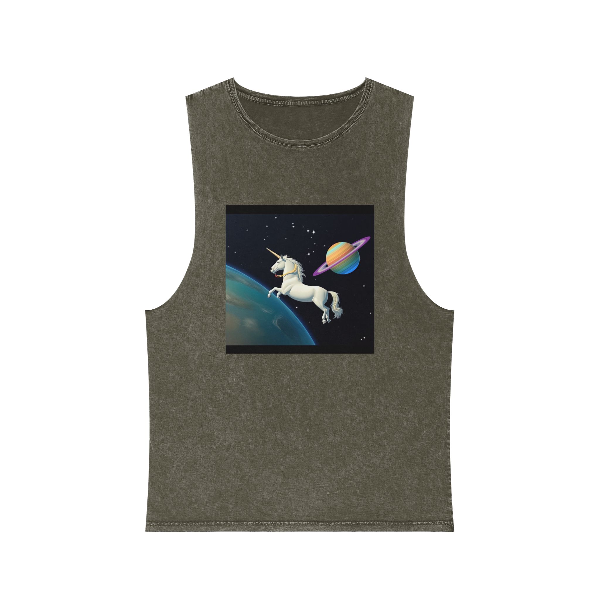 Picture White Unicorn With Rainbow It Unisex Stonewash Tank Top - Image 5