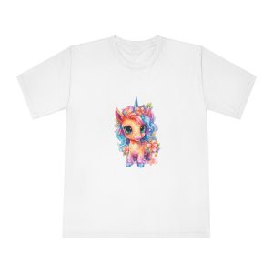 Cute Colorful Magic Unicorn With Flowers Watercolor Style (1) Unisex Classic Crewneck T Shirt