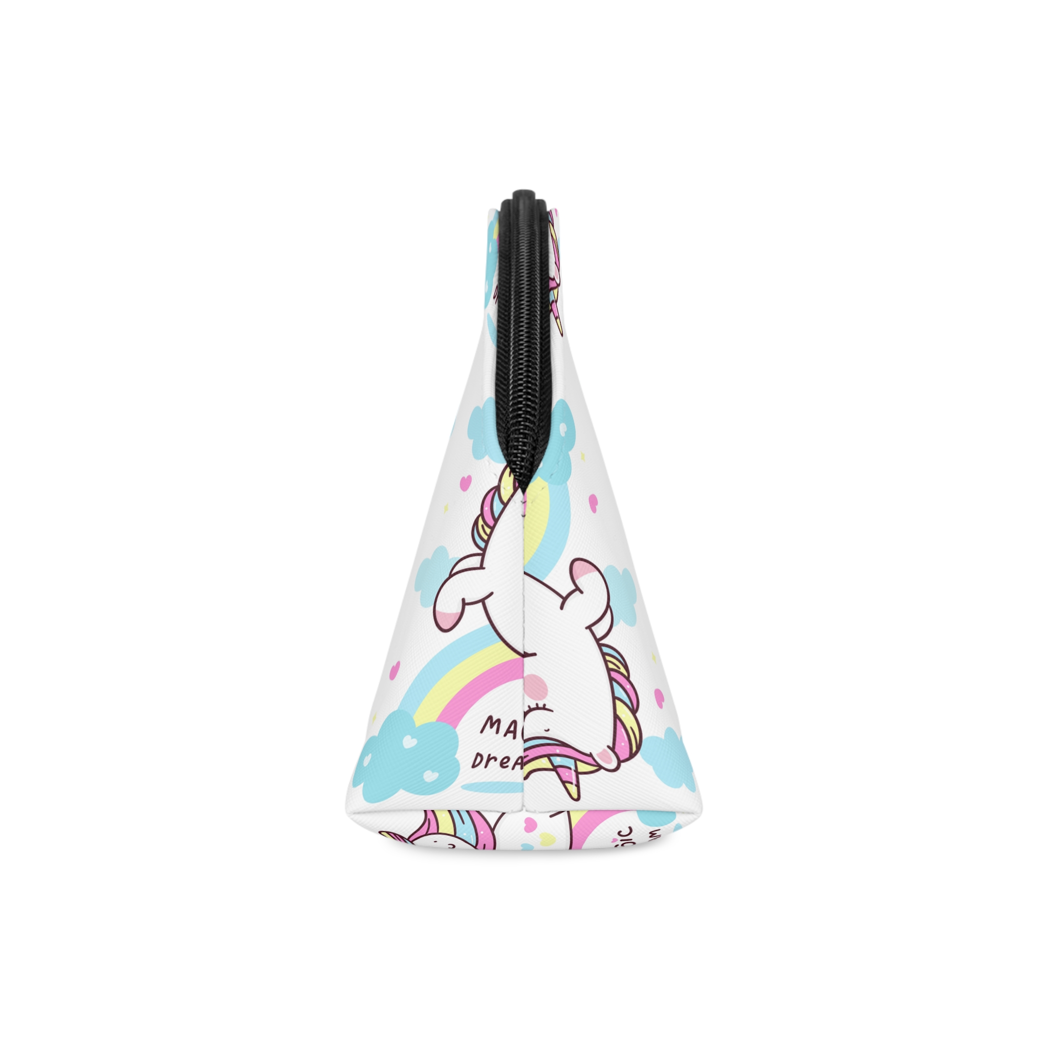 Cute Unicorn Pegasus Vector Fly On Sky With Rainbow Sweet Heart and Cloud Pony Cartoon Pastel Background Valentines Day Makeup Bag - Image 4