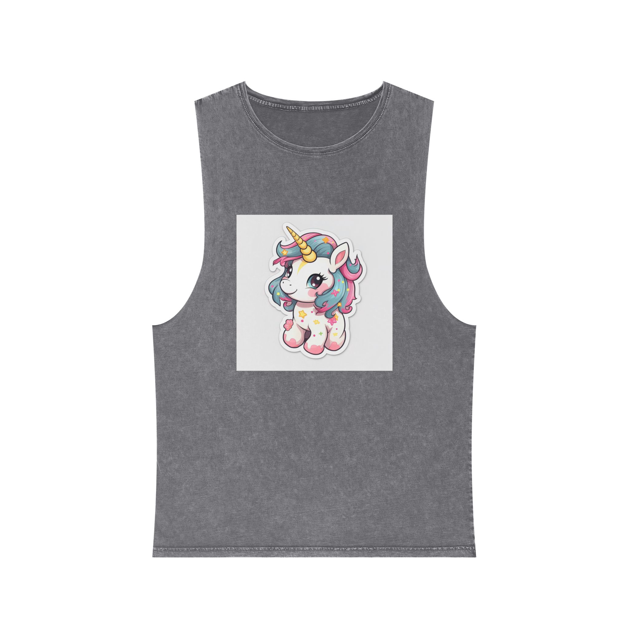 Cartoon Unicorn With Pink Mane Tail With Stars It Unisex Stonewash Tank Top - Image 9
