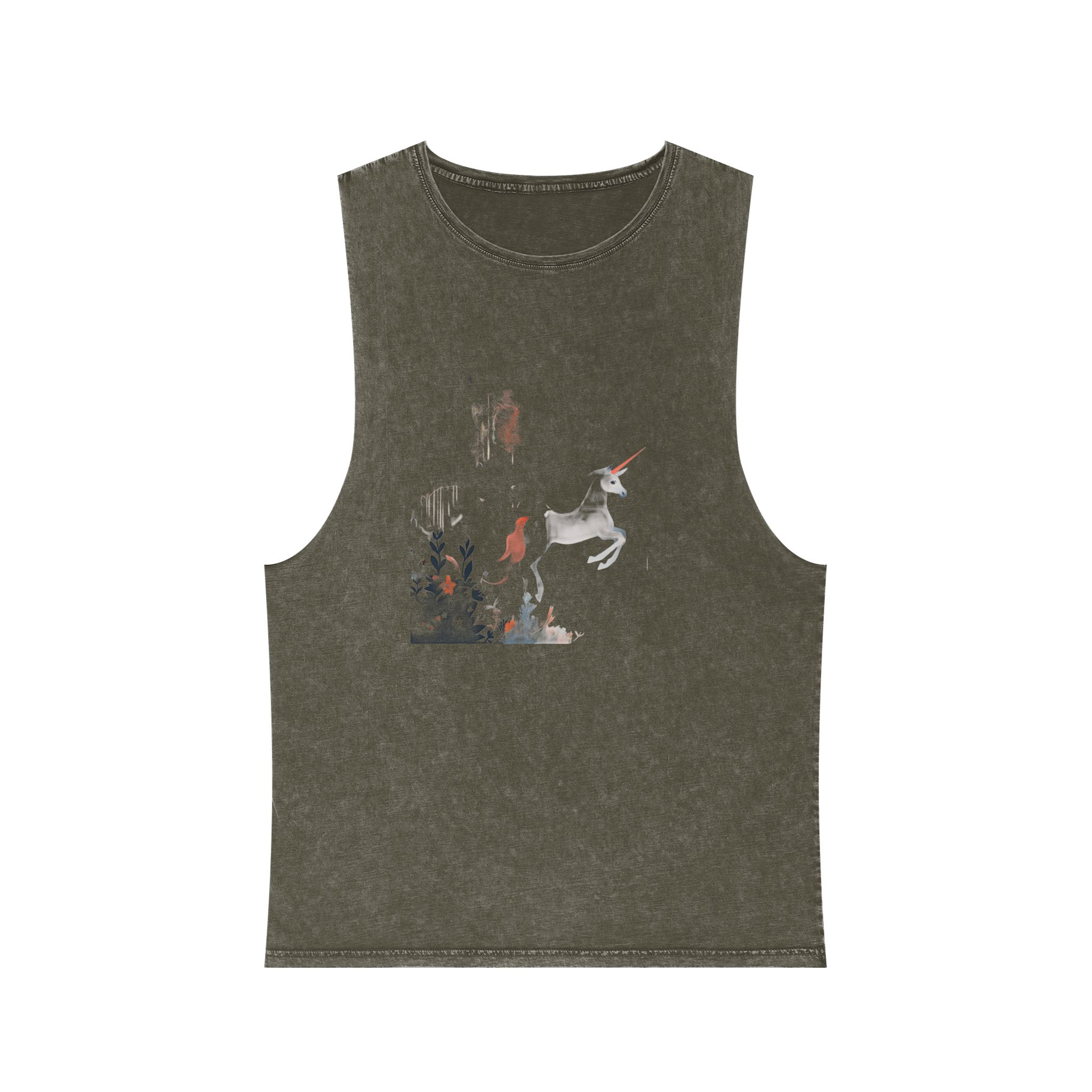 Illustration Unicorn Forest With Flowers Trees Generative Ai Unisex Stonewash Tank Top - Image 5