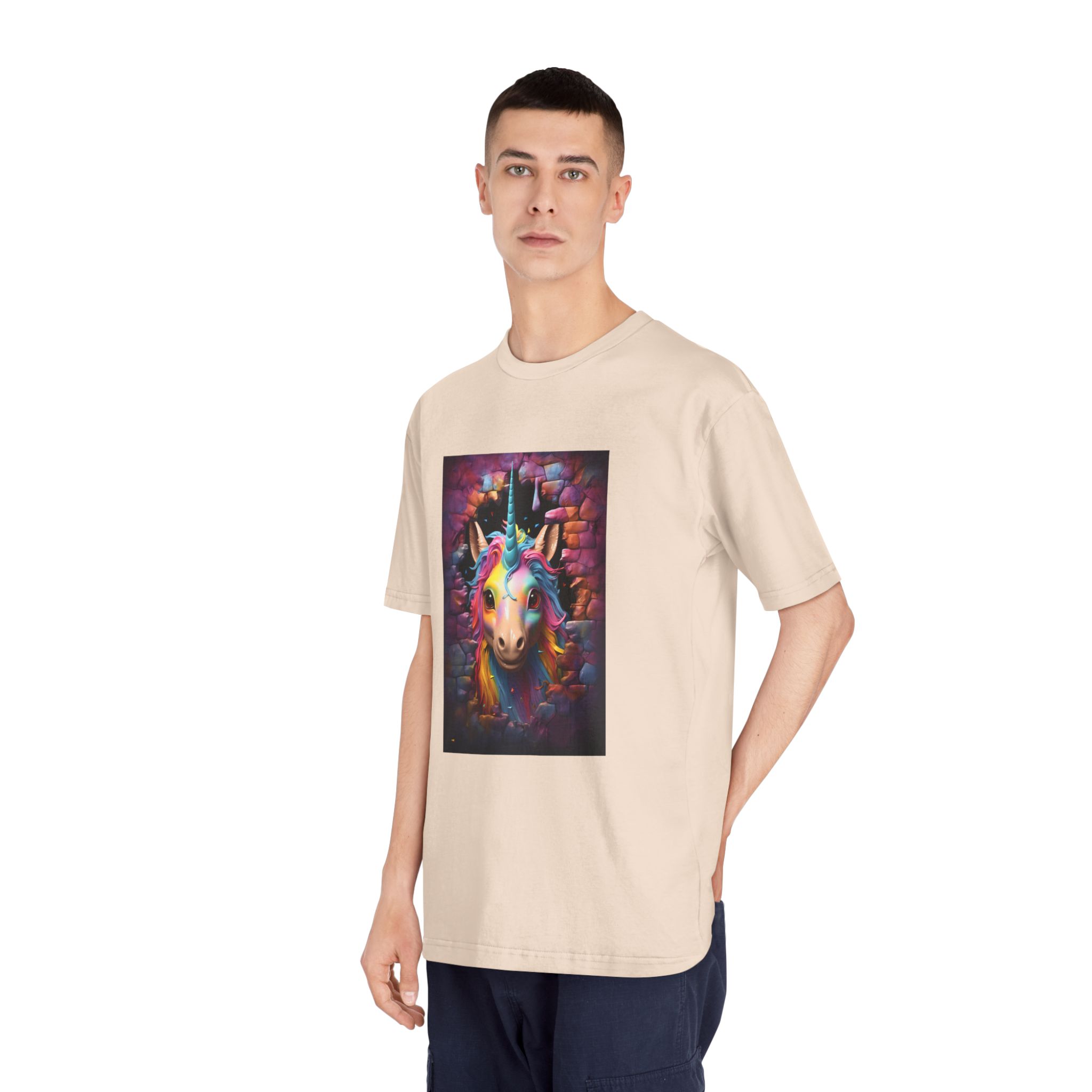 Cute Unicorn Cartoon Looking Through Wall Poster Illustration Kids Unisex Classic Crewneck T Shirt - Image 12