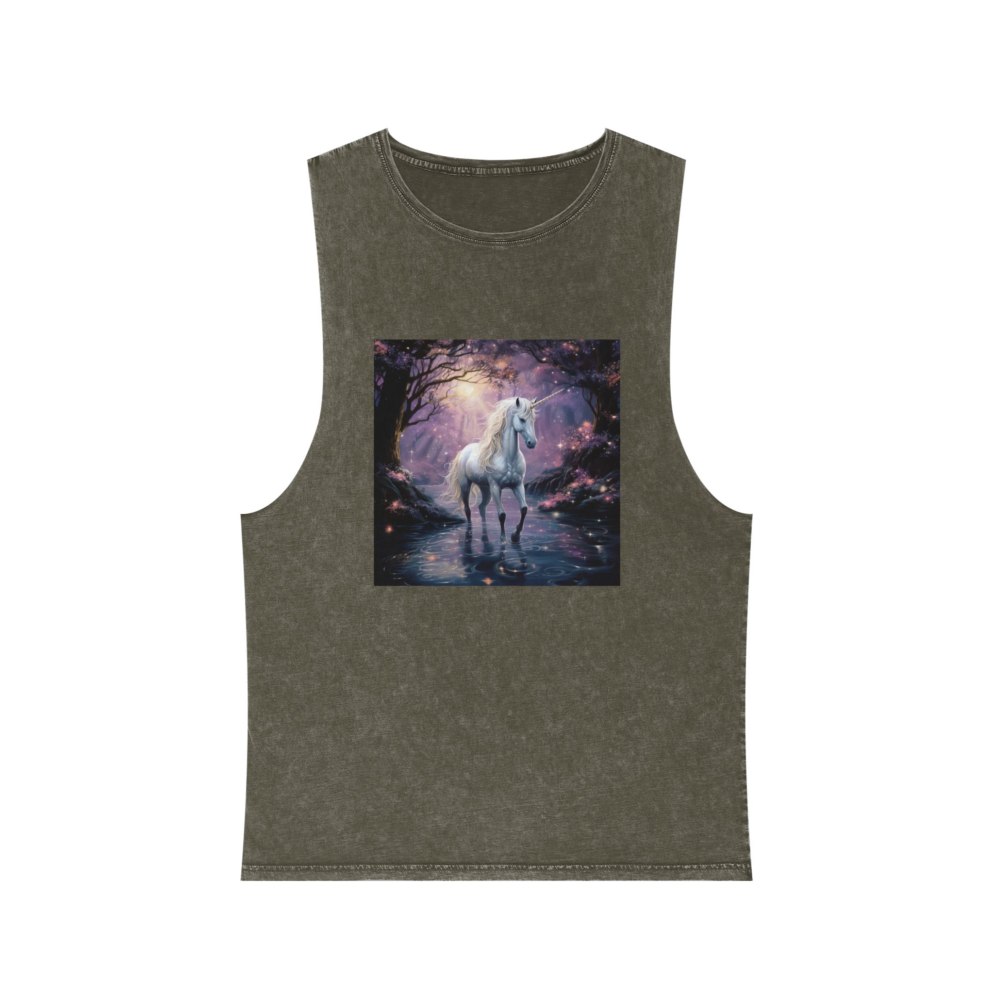 Unicorn Forest With Stream Water Trees Generative Ai Unisex Stonewash Tank Top - Image 5