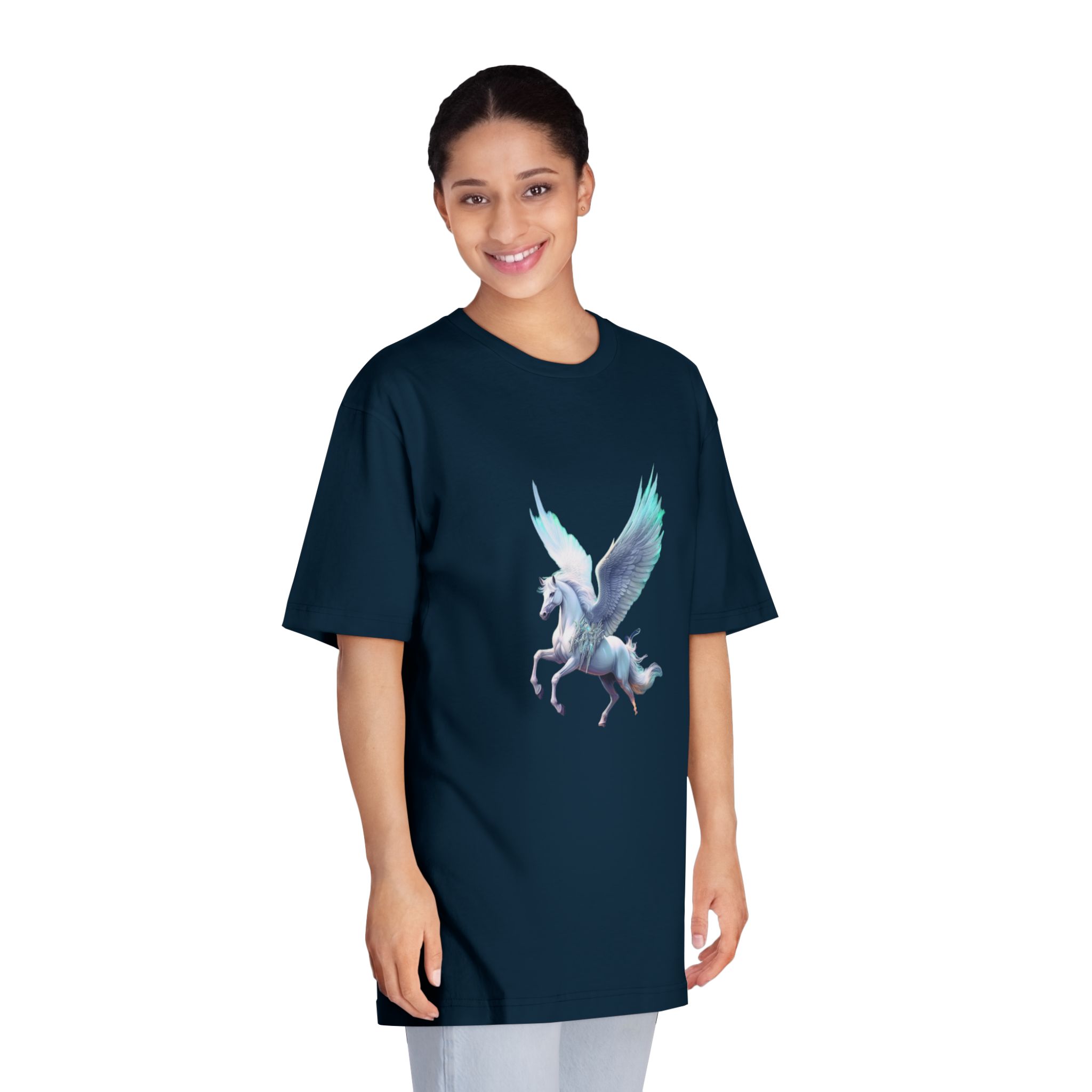 Unicorn With Wings Flying Sky With Full Moon Background Generative Ai Unisex Classic Crewneck T Shirt - Image 19