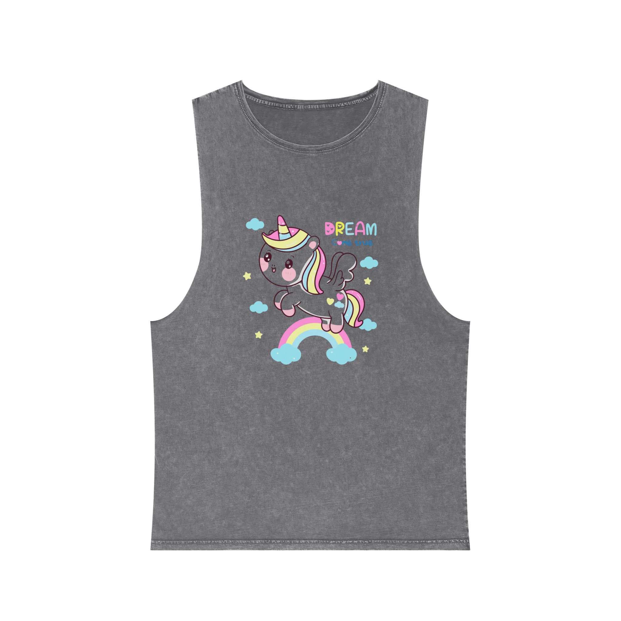 Cute Unicorn Pegasus Cartoon Fly Pastel Rainbow Kawaii Animal Unisex Stonewash Tank Top - Image 9