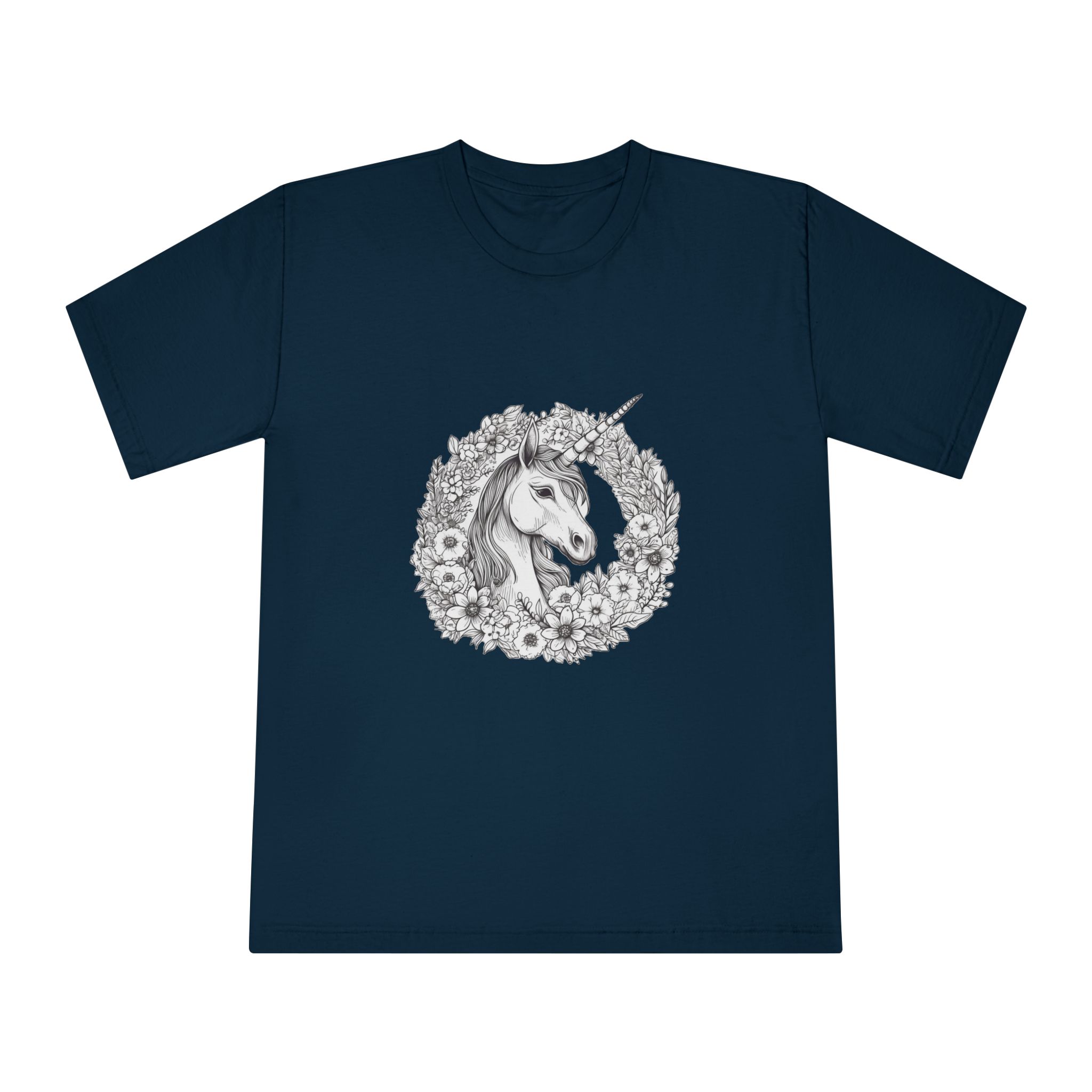 Unicorn With Horn Flowers Wreath Generative Ai Unisex Classic Crewneck T Shirt - Image 17