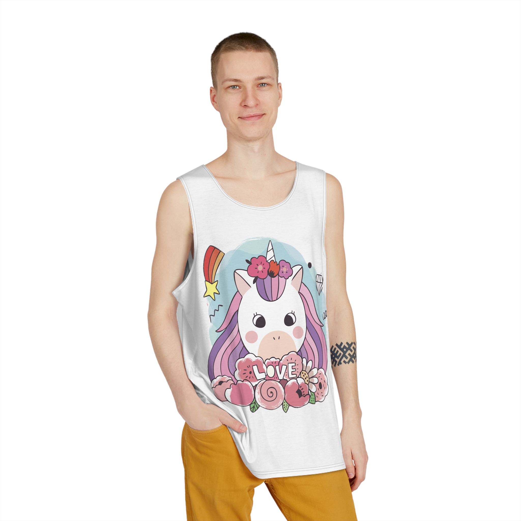 Cartoon Cute Sweet Unicorns Flower Mens Tank Aop - Image 3