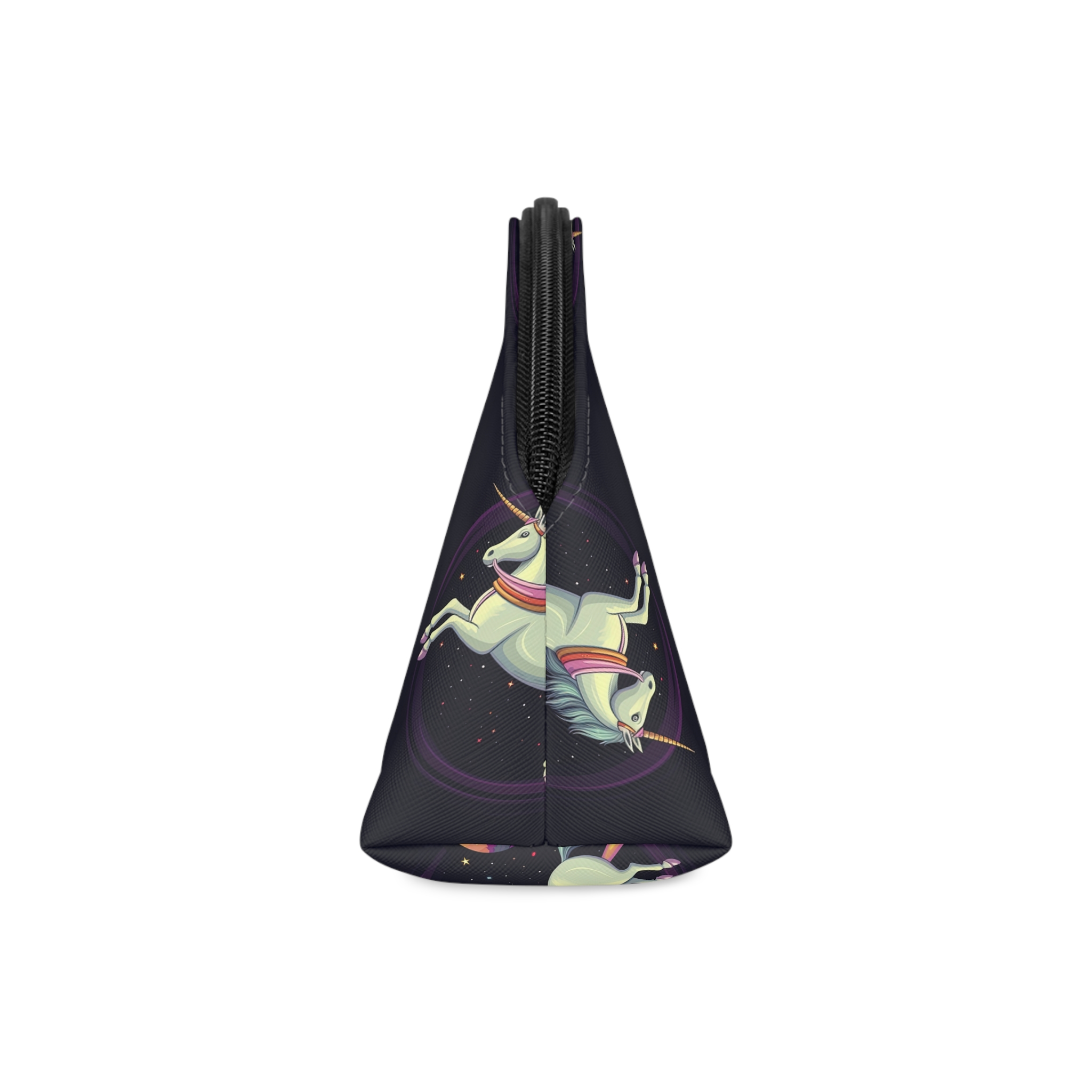 Unicorn With Long Tail Is Flying Through Circle With Moon Stars Makeup Bag - Image 4