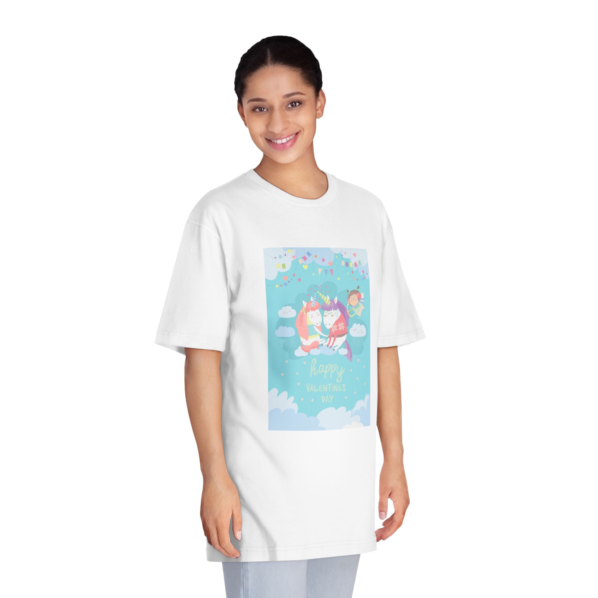 Cute Card With Fairy Unicorns Love Unisex Classic Crewneck T Shirt - Image 3