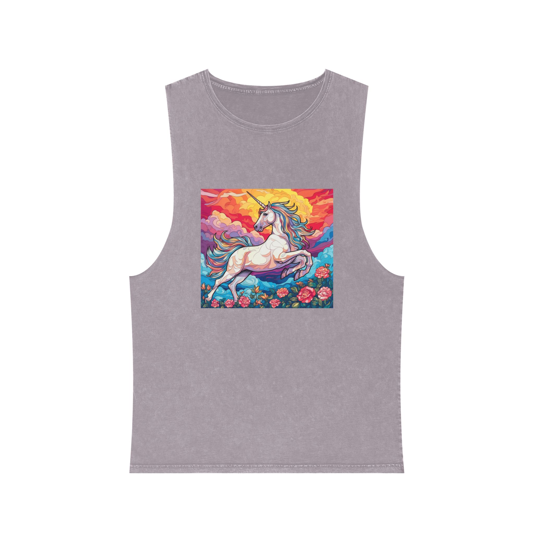 Unicorn Sky With Flowers Clouds Generative Ai Unisex Stonewash Tank Top - Image 17