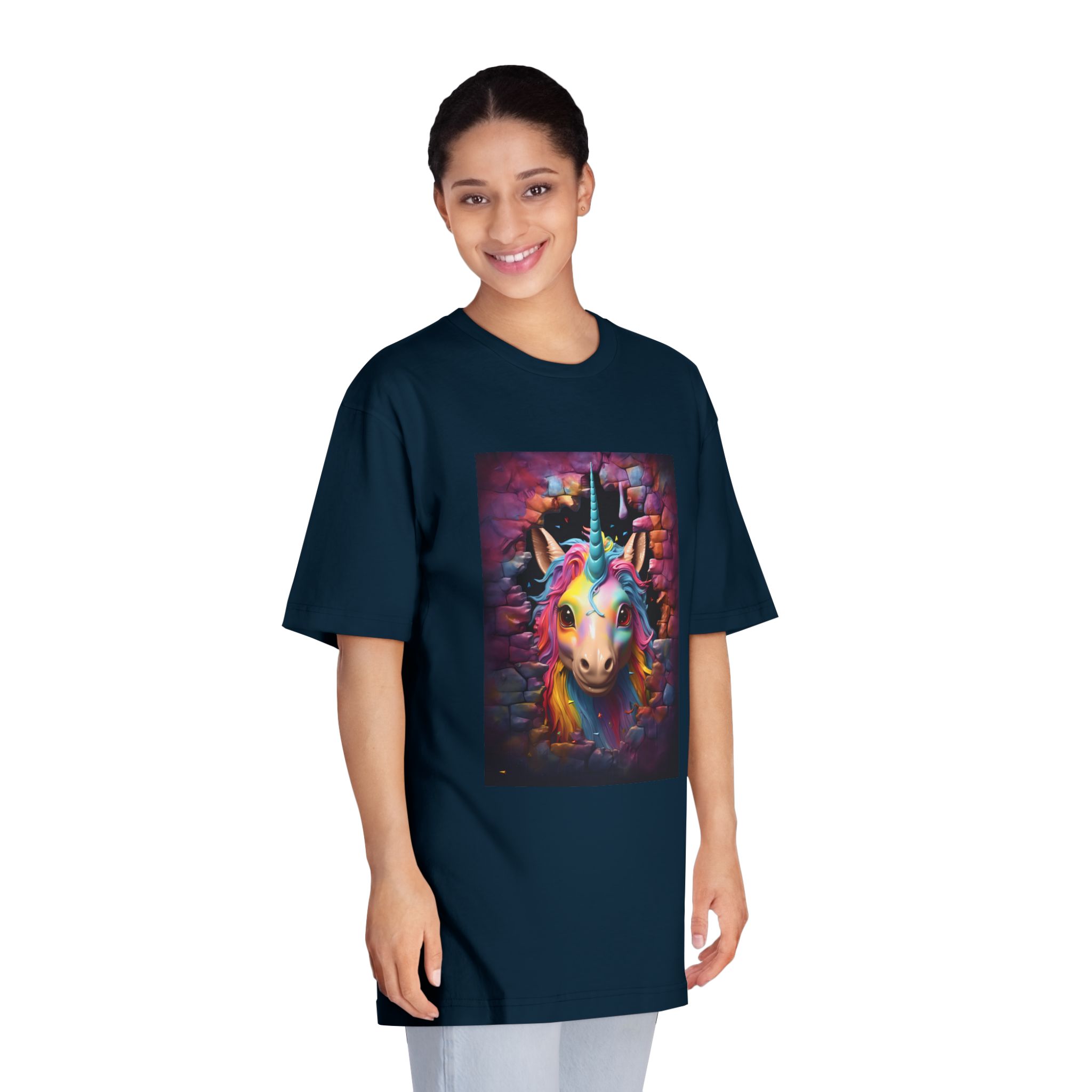 Cute Unicorn Cartoon Looking Through Wall Poster Illustration Kids Unisex Classic Crewneck T Shirt - Image 19