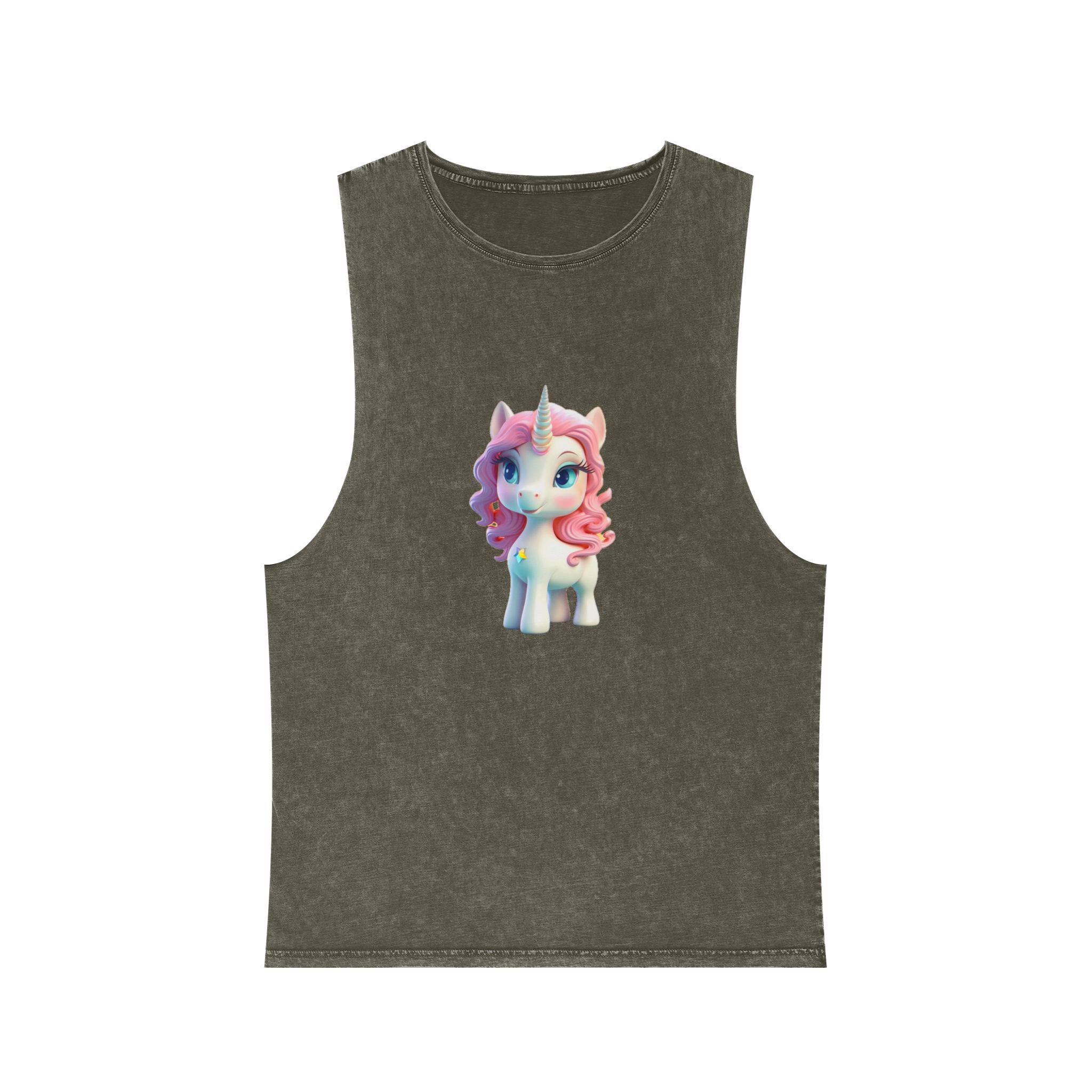 Colorful Cartoon Animated 3d Unicorn Children (14) Unisex Stonewash Tank Top - Image 5