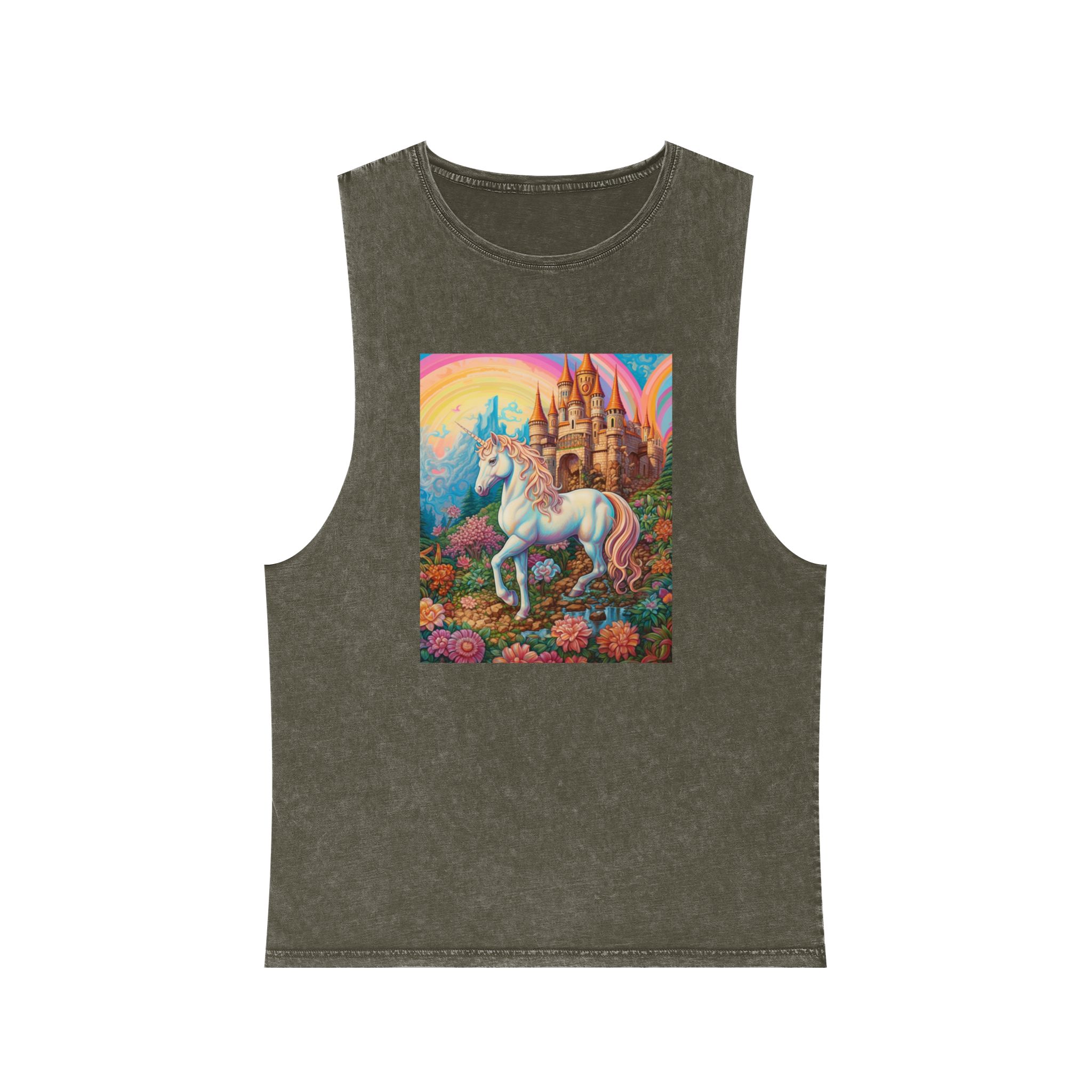 Painting Unicorn Fantasy Setting With Castle Background Generative Ai Copy Unisex Stonewash Tank Top - Image 5