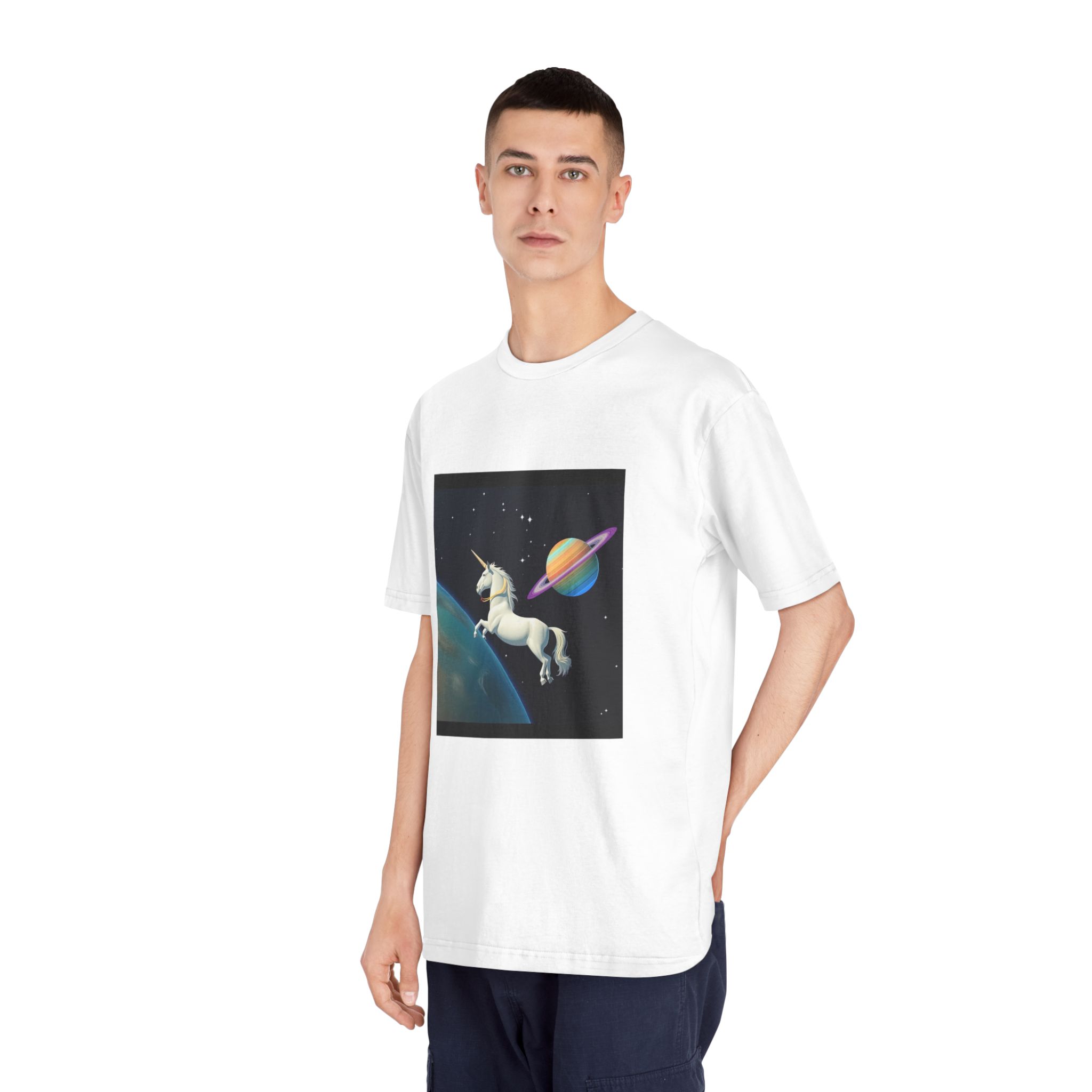 Picture White Unicorn With Rainbow It Unisex Classic Crewneck T Shirt - Image 4