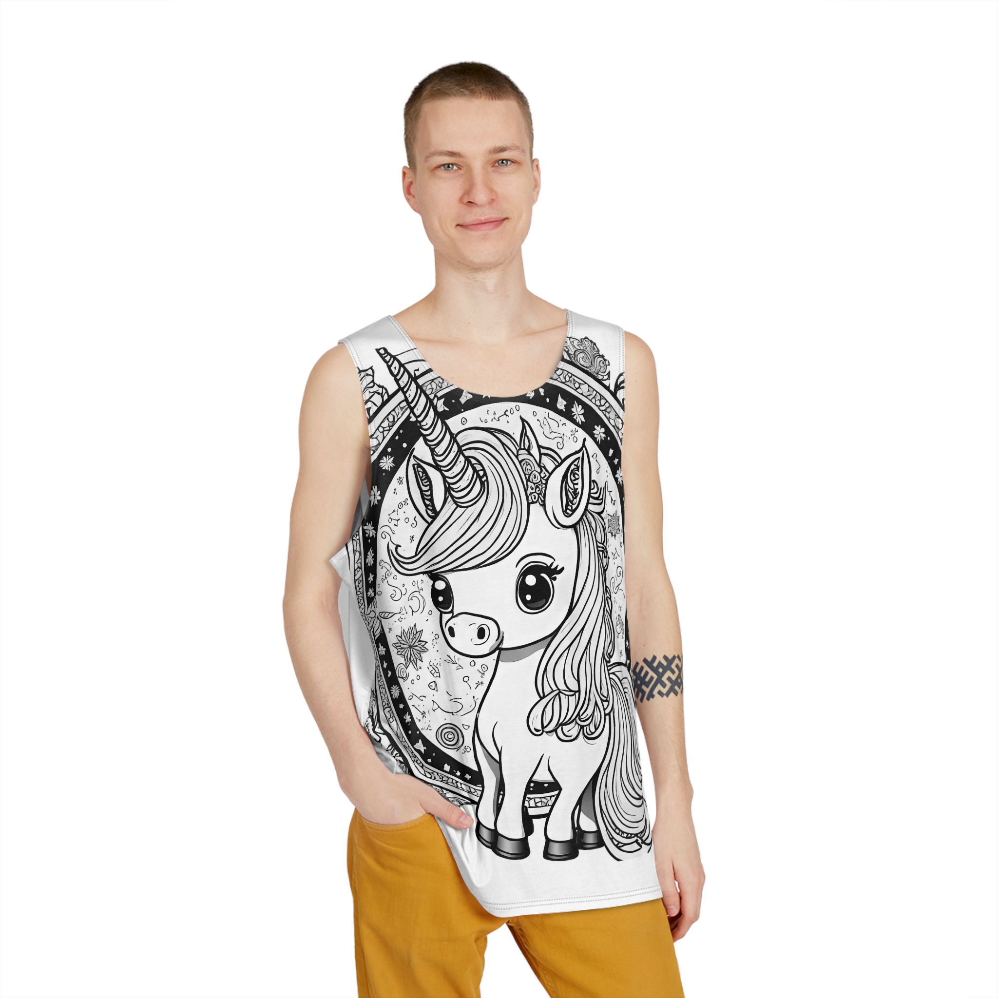 Adorable Unicorn Illustrations Kids Mens Tank Aop - Image 3