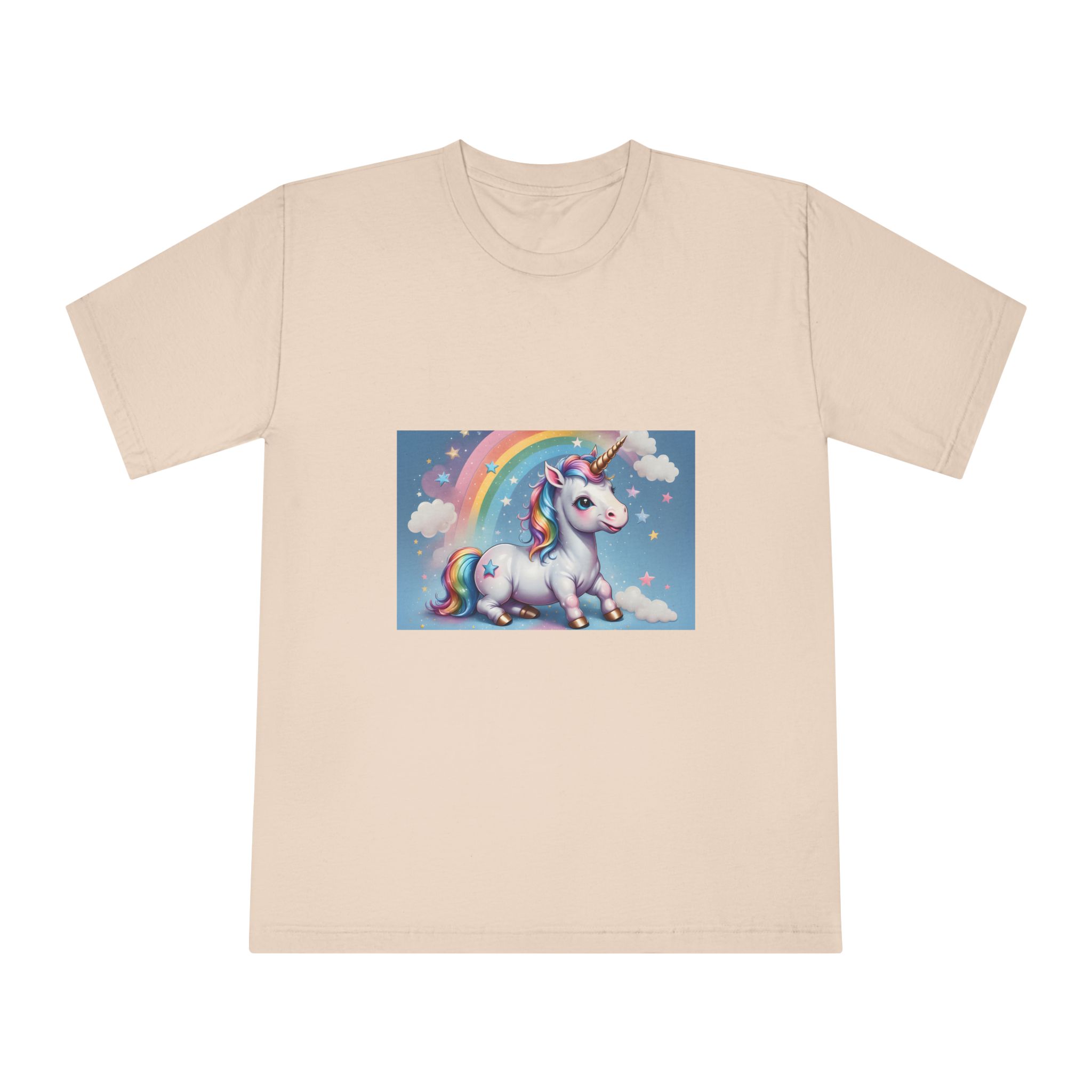 Happy Unicorn Background Sky Rainbow Unisex Classic Crewneck T Shirt - Image 9