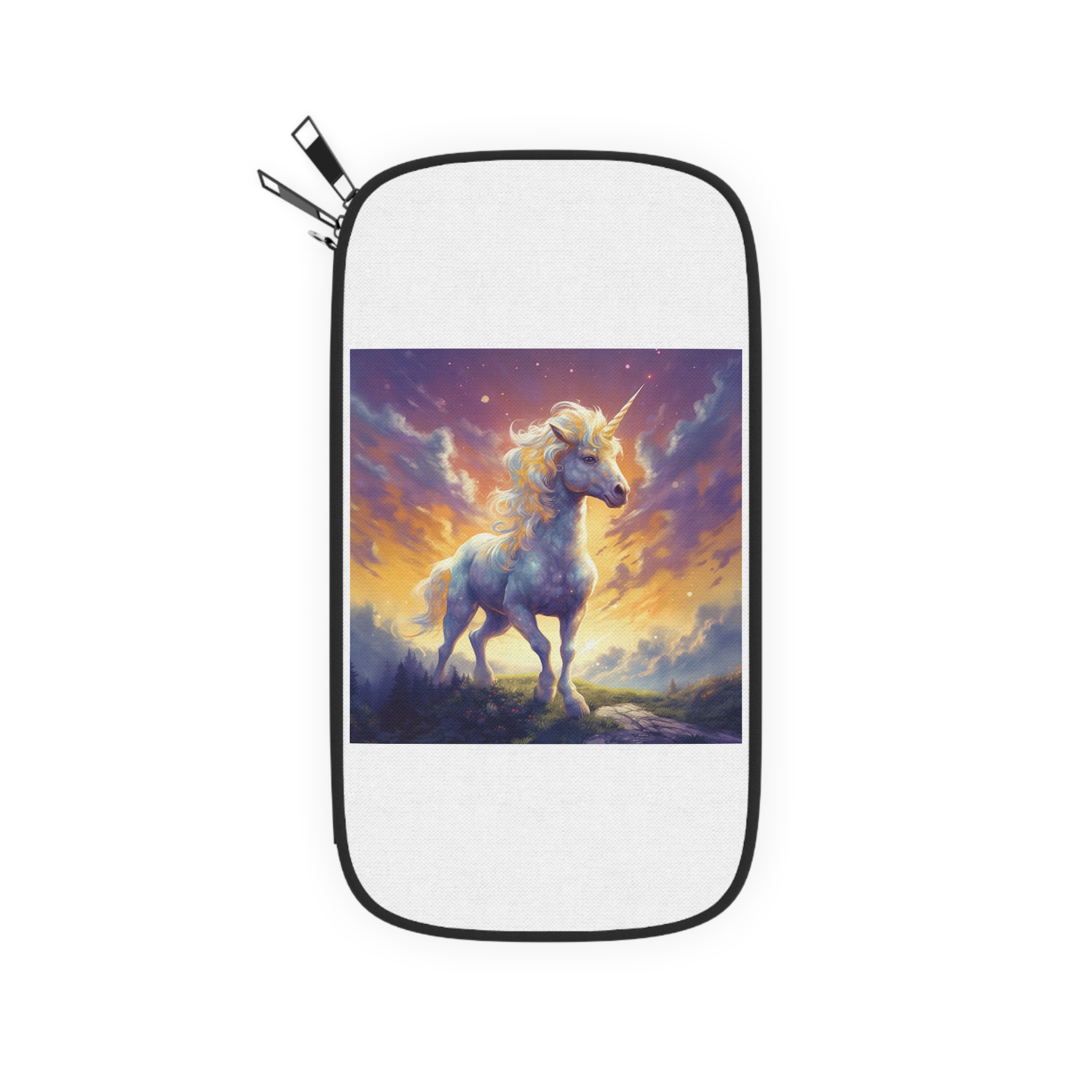Painting Unicorn Standing Hill With Sunset Background Generative Ai (1) Passport Wallet - Image 2