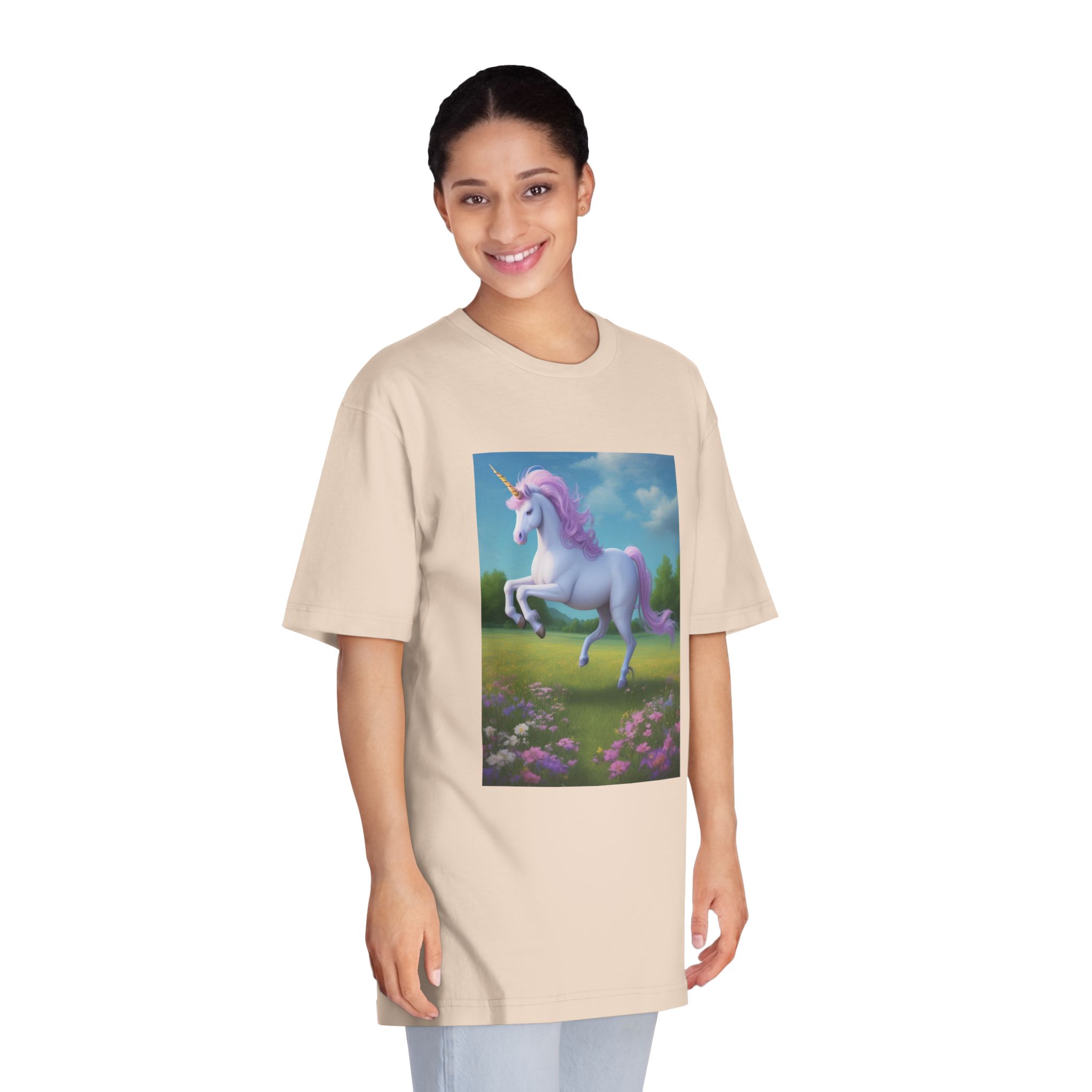 Beautiful Unicorn Running Magical Meadow Unicorn Background Images Whimsical Unicorn (3) Unisex Classic Crewneck T Shirt - Image 11