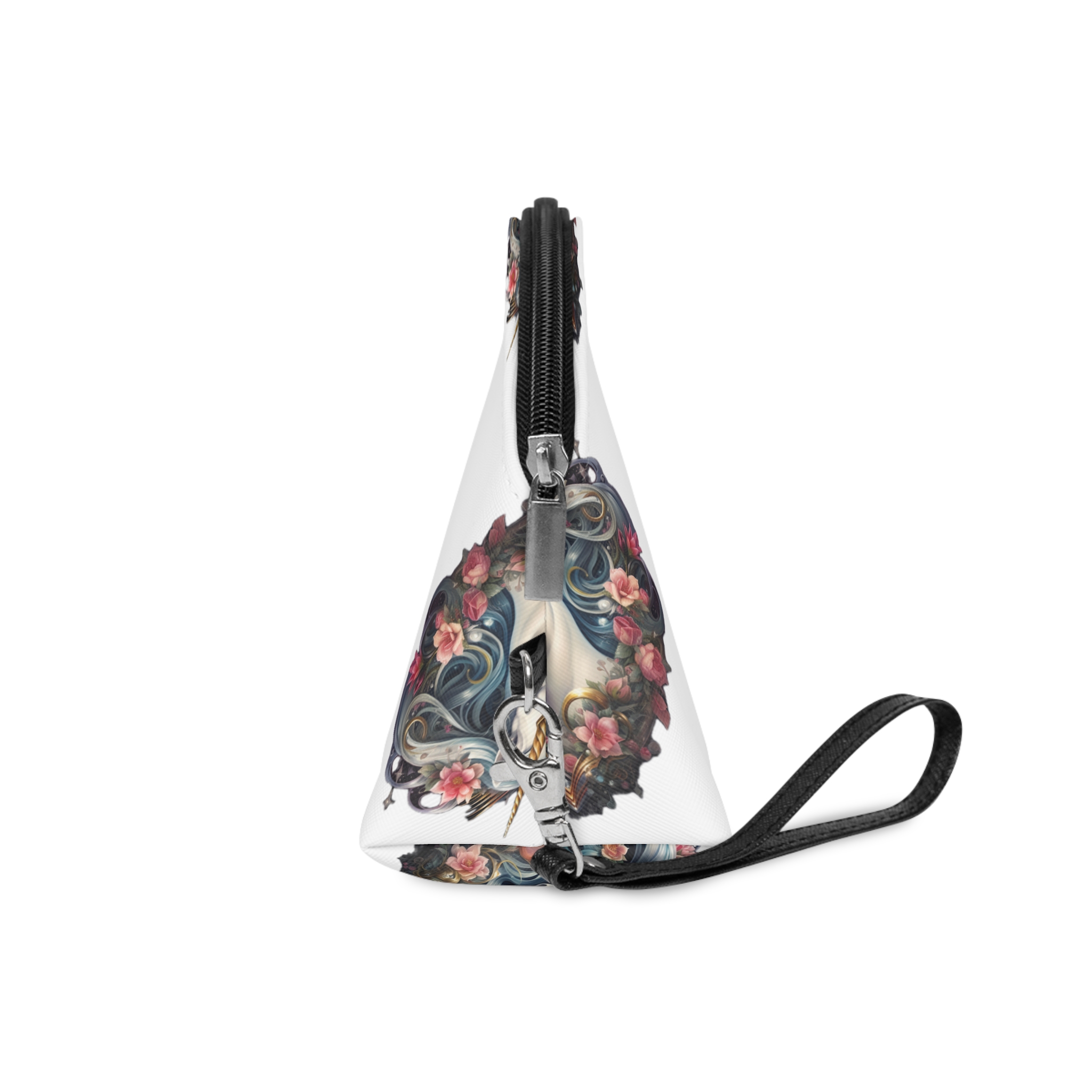 Unicorn With Blue Hair Flowers Heart Shape Generative Ai Makeup Bag - Image 3
