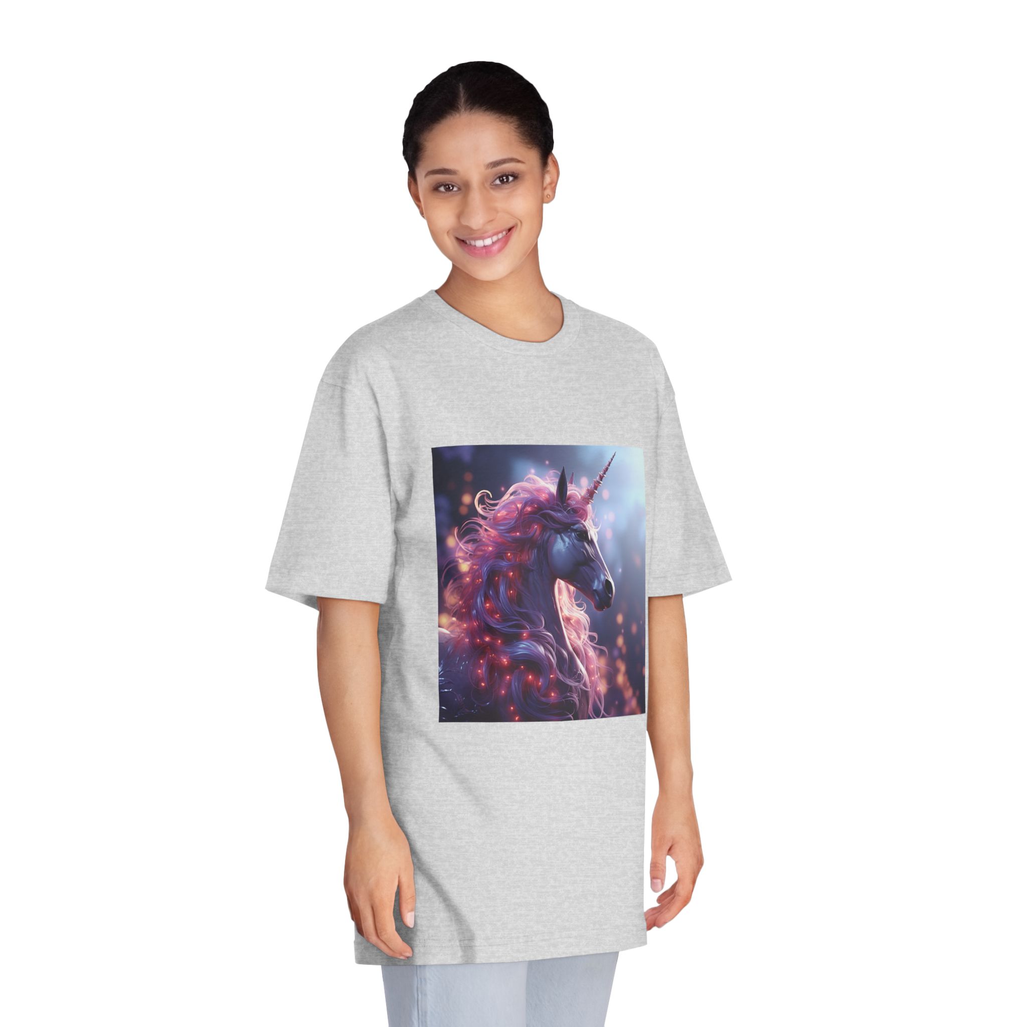 Pink 3d Mythical Unicorn With Lights Mane Unisex Classic Crewneck T Shirt - Image 15