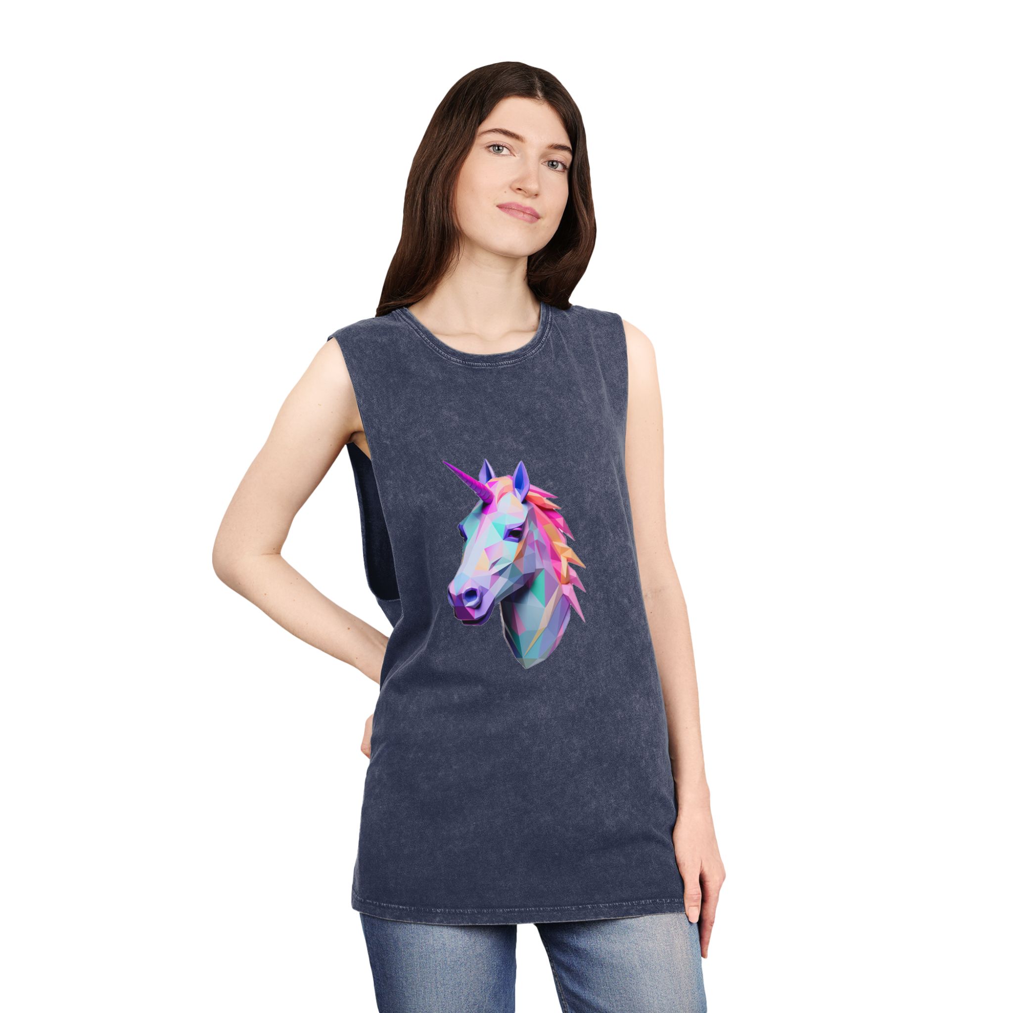 Fondo de “mythical Unicorn With Poly Style” Eliminado Unisex Stonewash Tank Top - Image 16