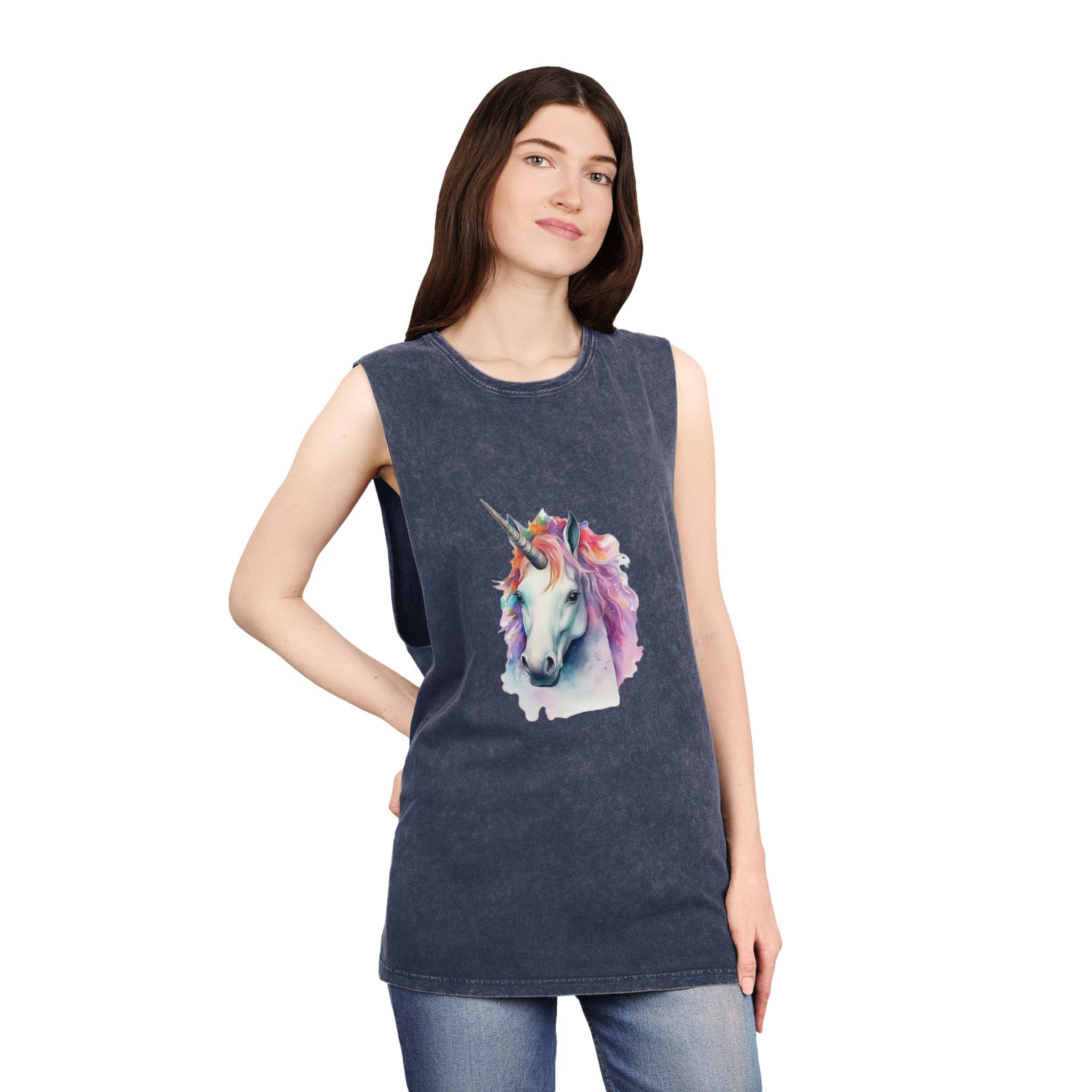 Painting Unicorn With Colorful Mane Long Mane Generative Ai (3) Unisex Stonewash Tank Top - Image 16